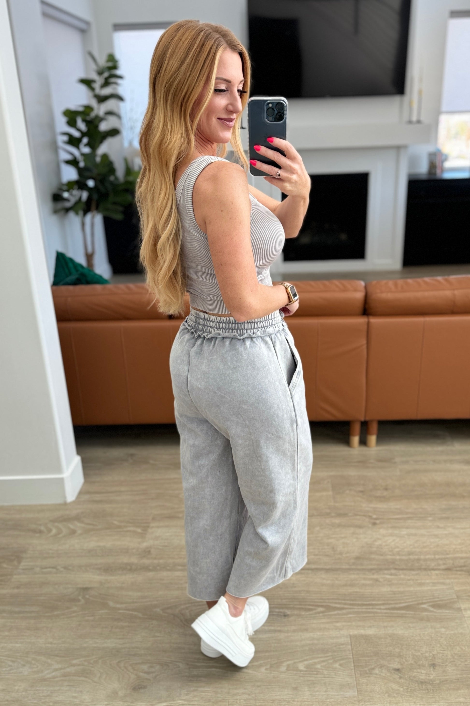 Acid Wash Wide Leg Sweatpants in Ash Sleet-Bottoms-Modish Lily, Tecumseh Michigan