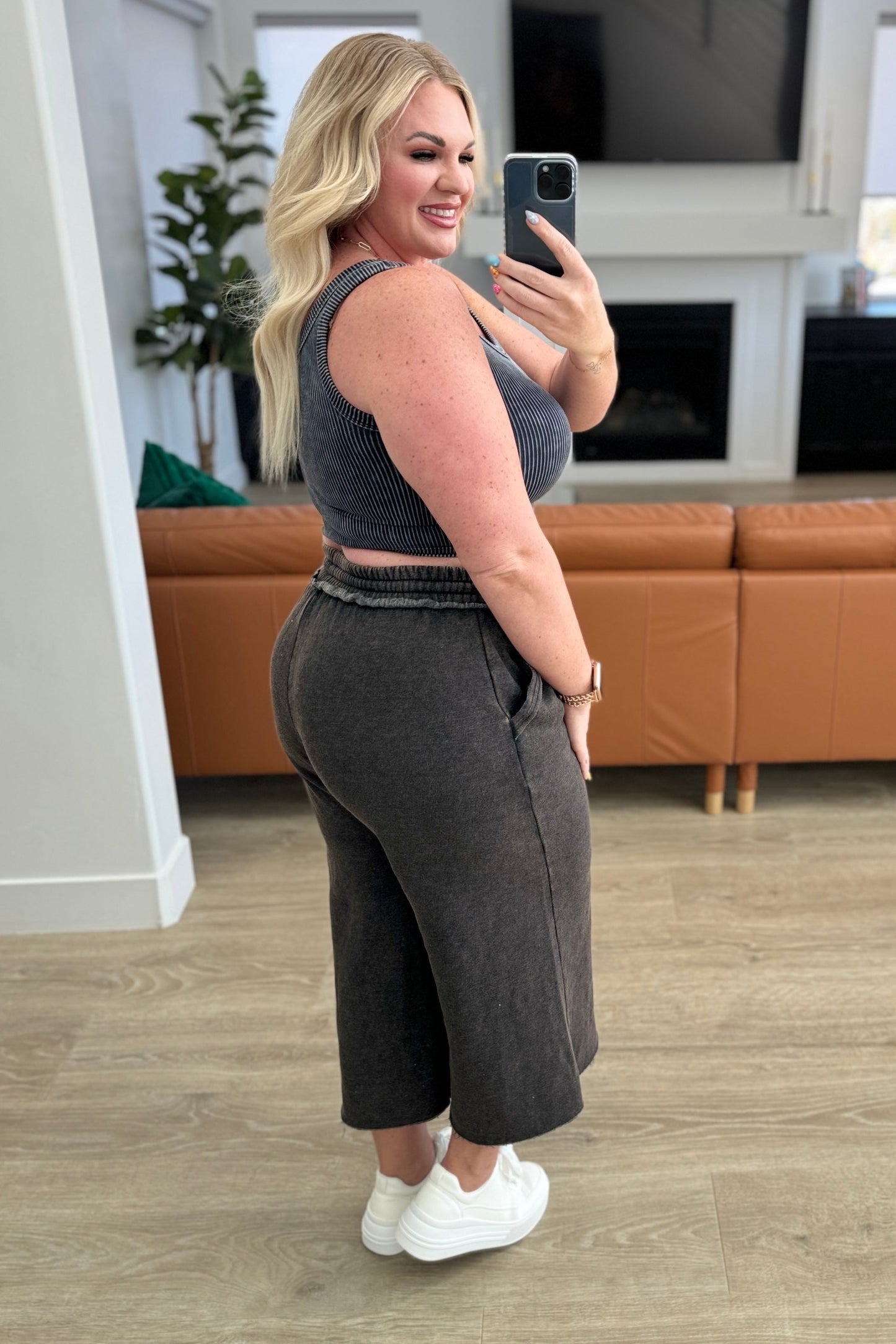 Acid Wash Wide Leg Sweatpants in Ash Black-Bottoms-Modish Lily, Tecumseh Michigan