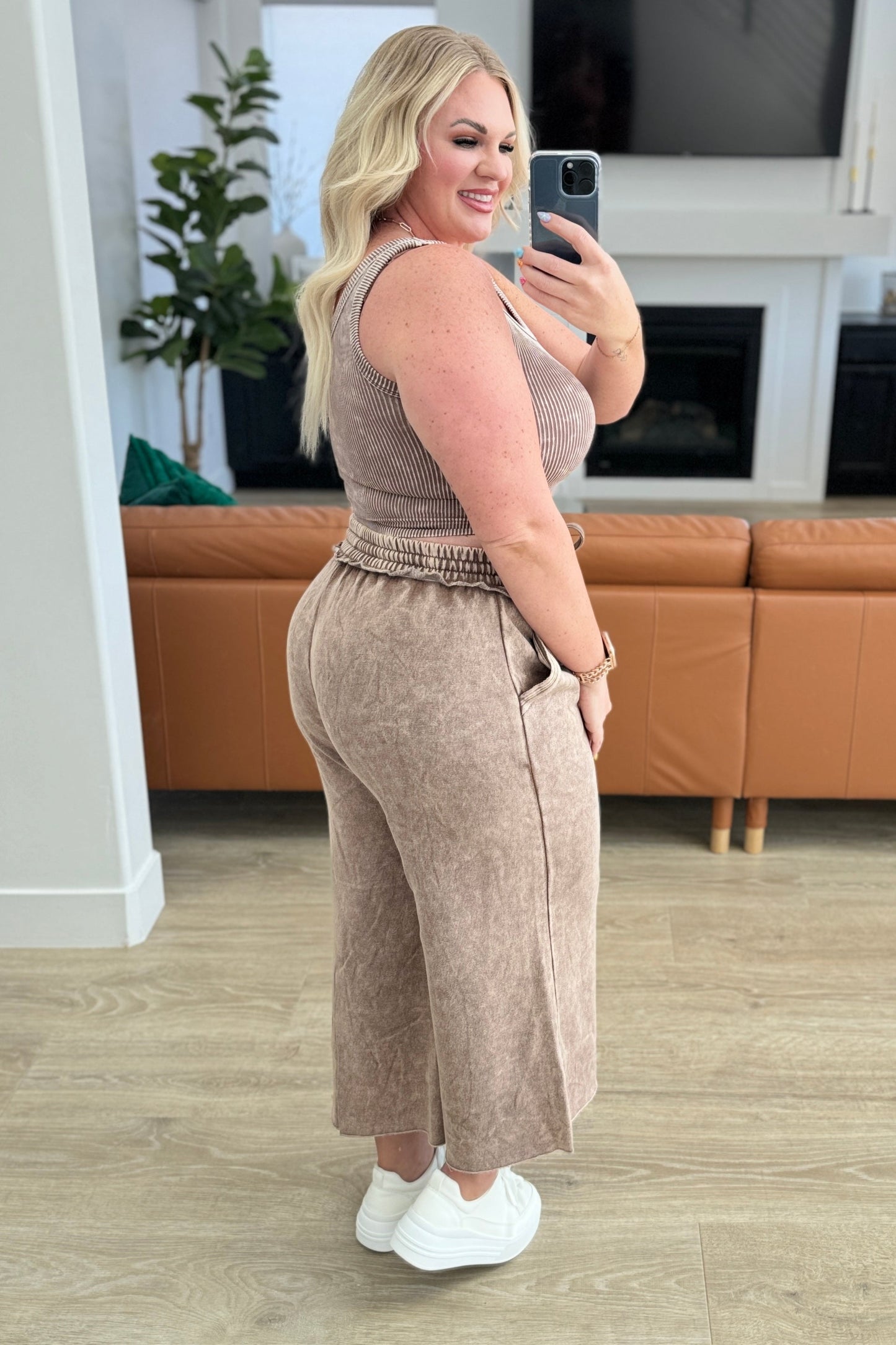 Acid Wash Wide Leg Sweatpants in Mocha-Bottoms-Modish Lily, Tecumseh Michigan
