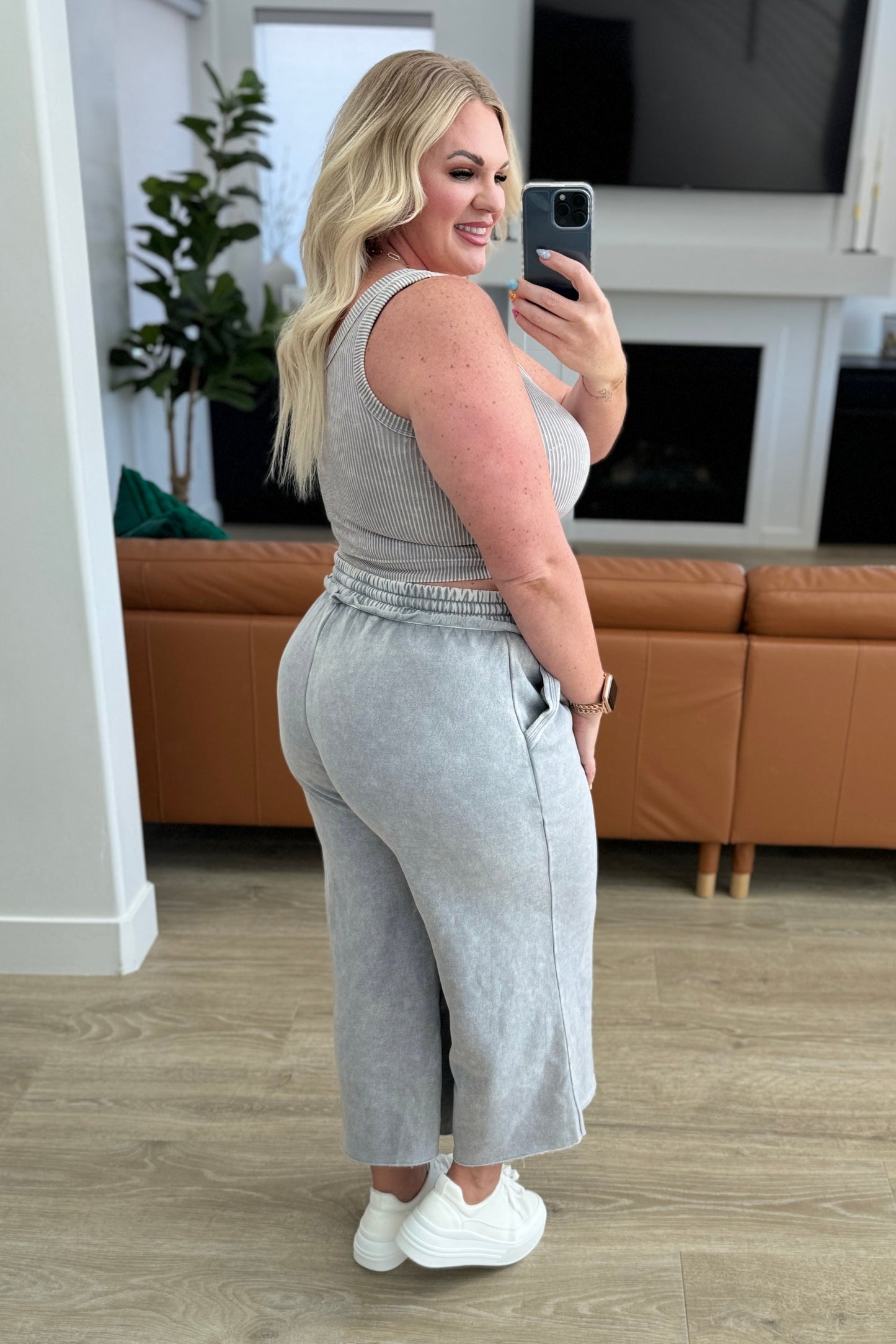 Acid Wash Wide Leg Sweatpants in Ash Sleet-Bottoms-Modish Lily, Tecumseh Michigan
