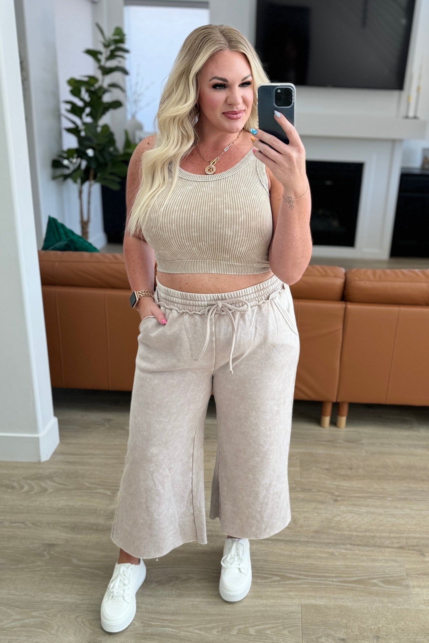 Acid Wash Wide Leg Sweatpants in Ash Mocha-Bottoms-Modish Lily, Tecumseh Michigan