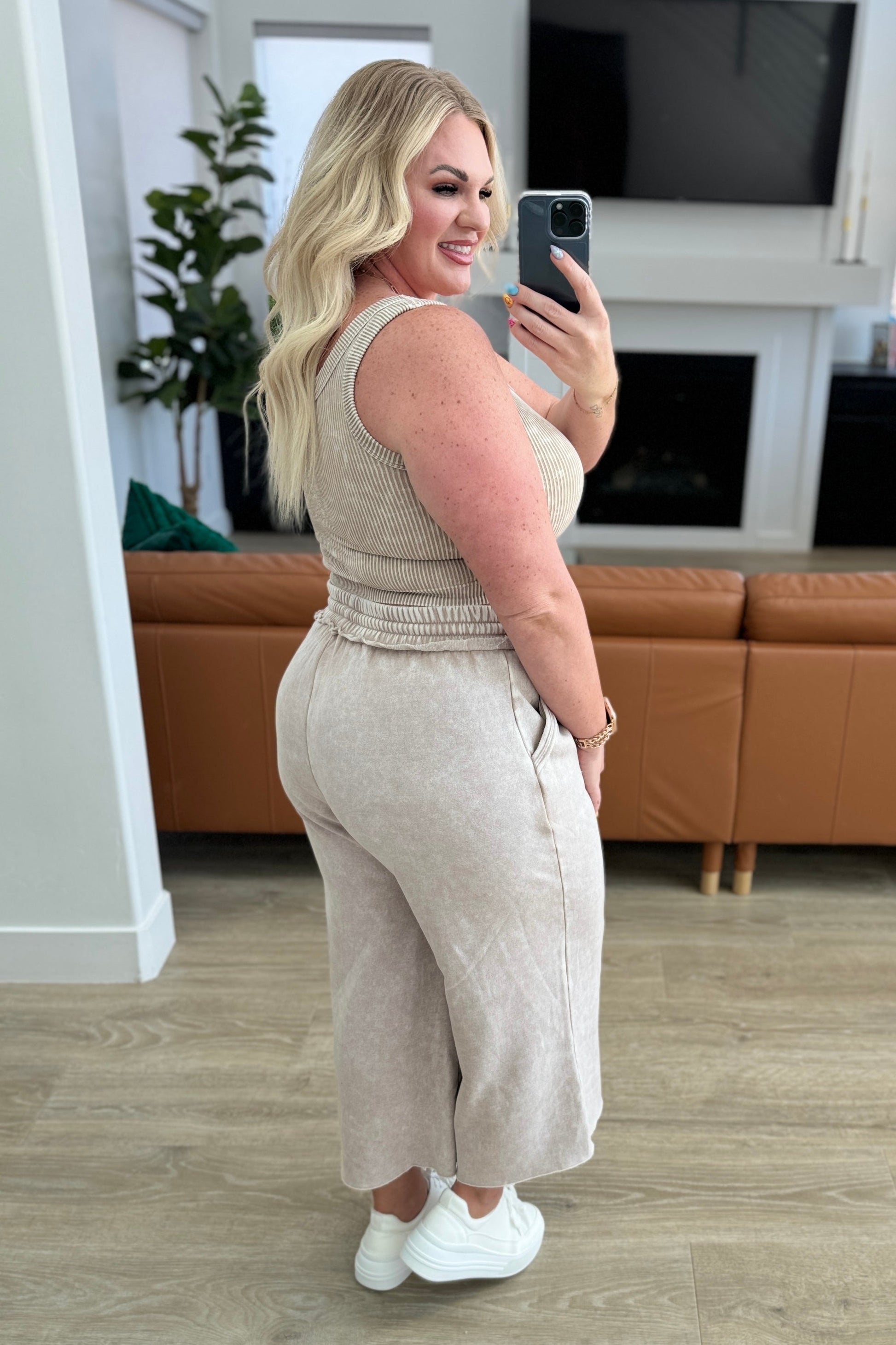 Acid Wash Wide Leg Sweatpants in Ash Mocha-Bottoms-Modish Lily, Tecumseh Michigan