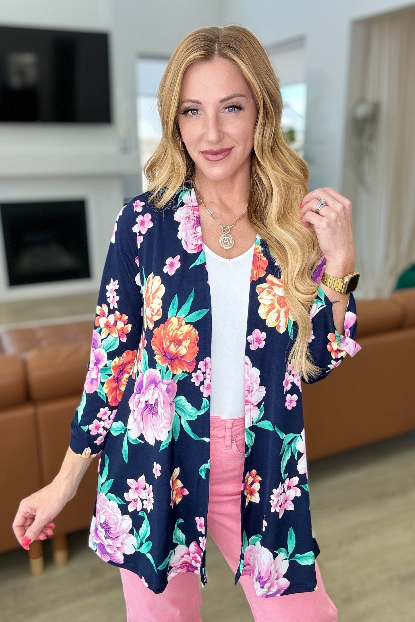 Lizzy Cardigan in Navy and Lavender Bouquet-Layers-Modish Lily, Tecumseh Michigan