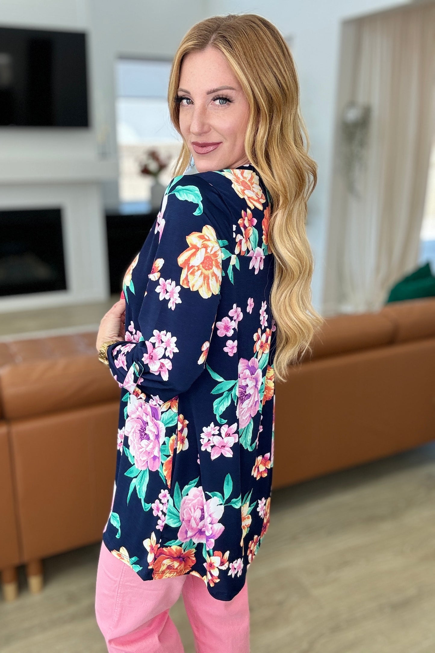 Lizzy Cardigan in Navy and Lavender Bouquet-Layers-Modish Lily, Tecumseh Michigan