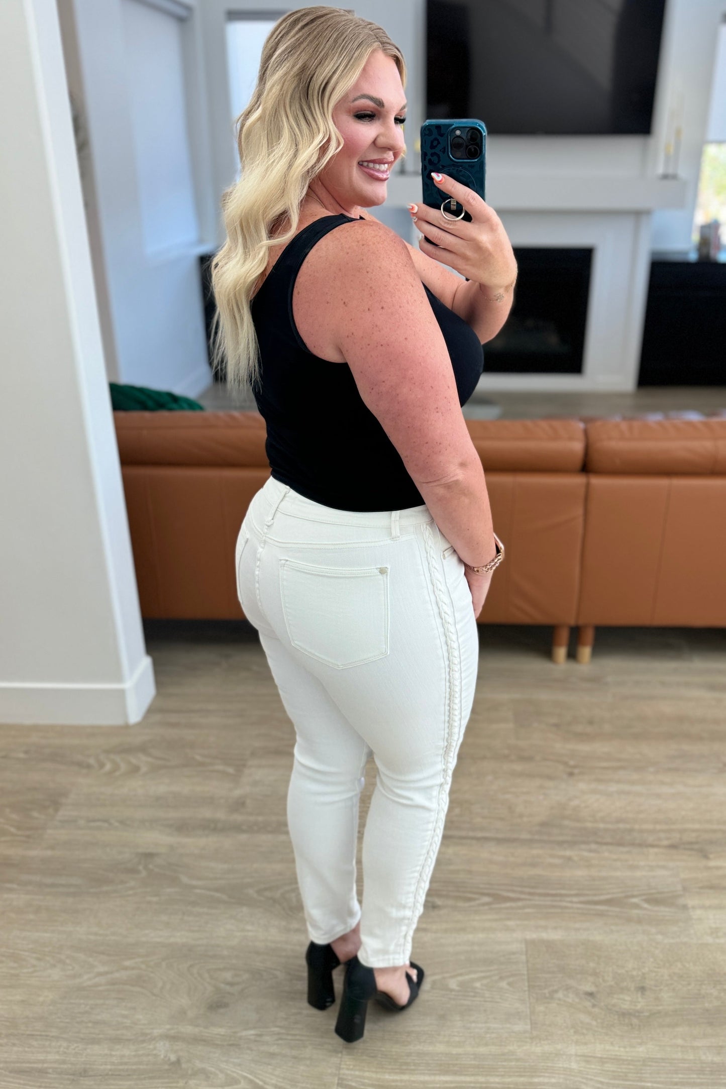 Maddie Mid Rise Braided Side Seam Relaxed Jeans-Denim-Modish Lily, Tecumseh Michigan