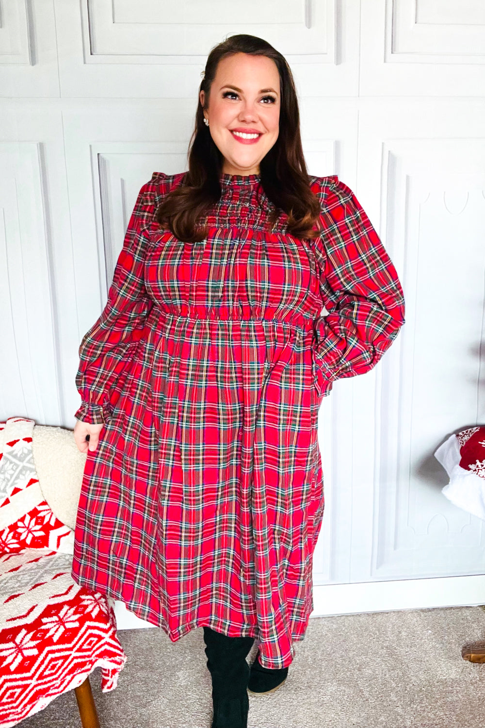 All I Want Hunter Red Plaid Check Woven Pocketed Dress-2024 Blow-Out Sale-Modish Lily, Tecumseh Michigan