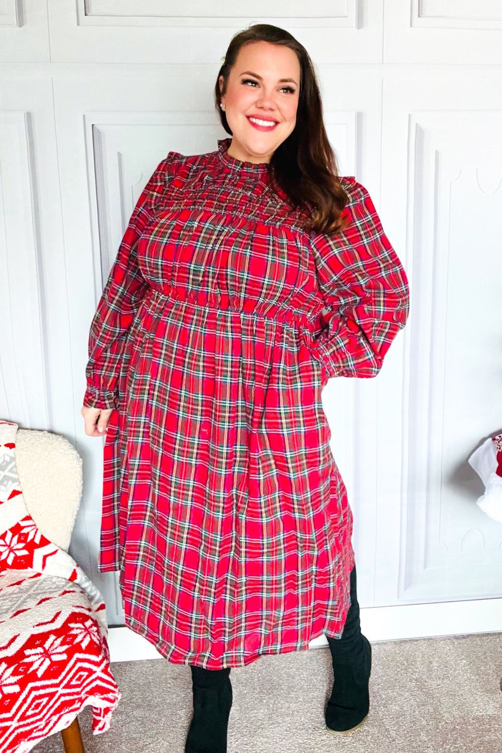 All I Want Hunter Red Plaid Check Woven Pocketed Dress-2024 Blow-Out Sale-Modish Lily, Tecumseh Michigan