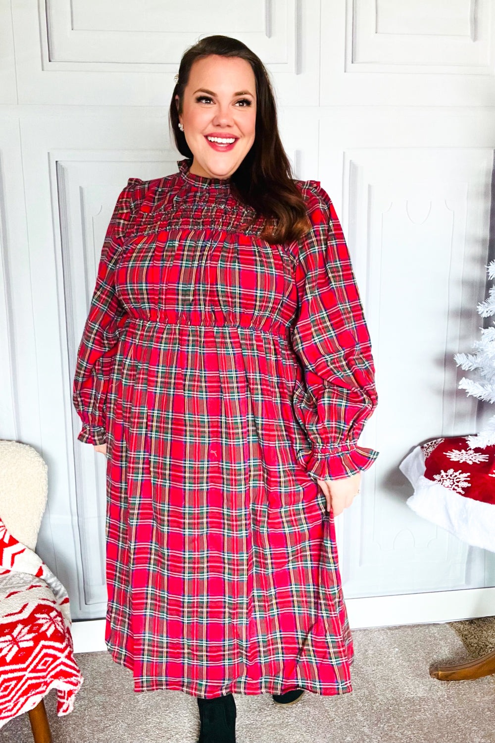 All I Want Hunter Red Plaid Check Woven Pocketed Dress-2024 Blow-Out Sale-Modish Lily, Tecumseh Michigan