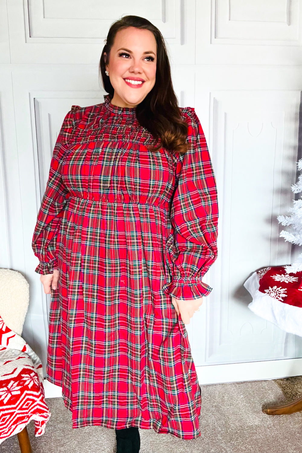 All I Want Hunter Red Plaid Check Woven Pocketed Dress-2024 Blow-Out Sale-Modish Lily, Tecumseh Michigan