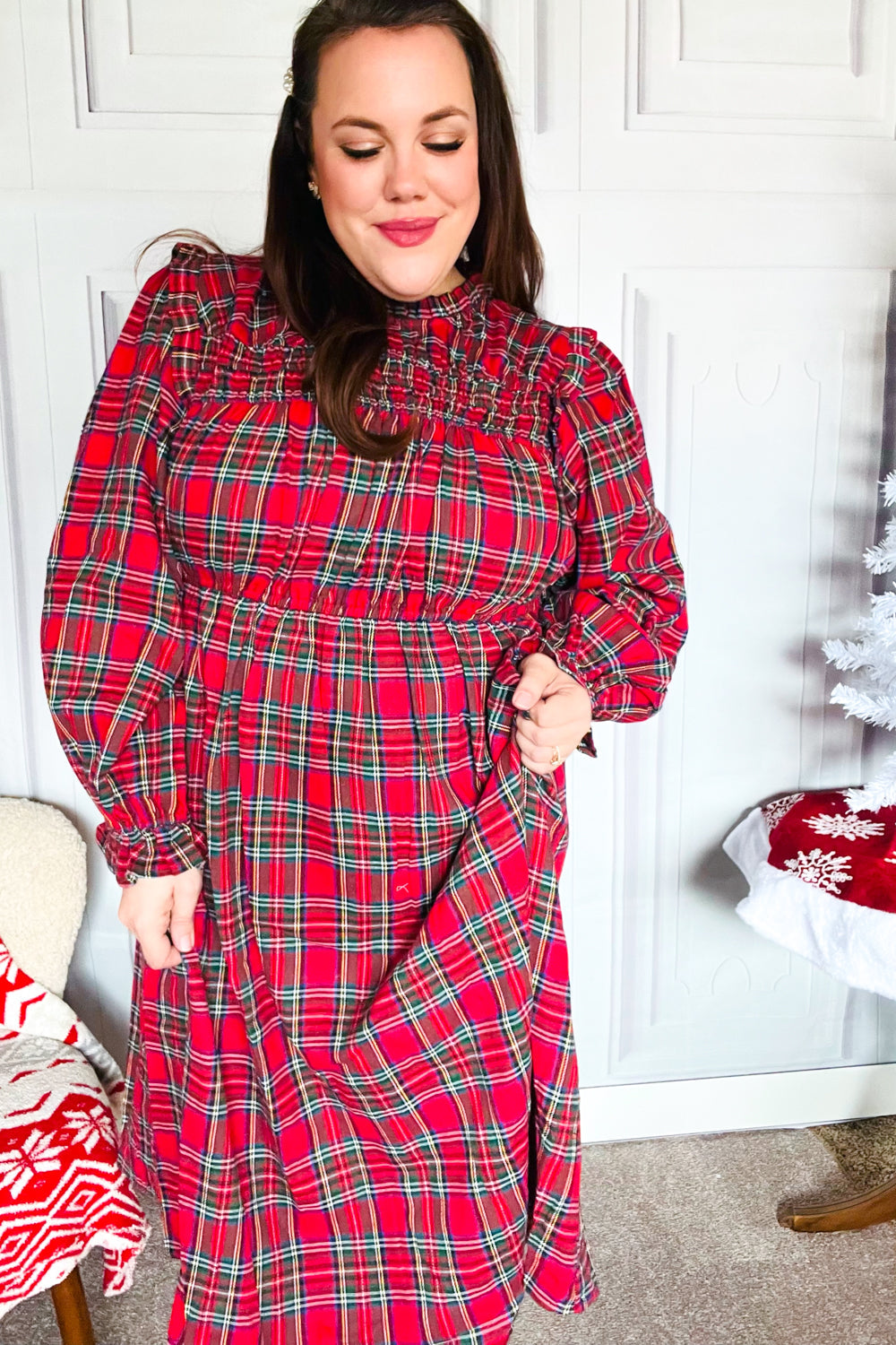 All I Want Hunter Red Plaid Check Woven Pocketed Dress-2024 Blow-Out Sale-Modish Lily, Tecumseh Michigan