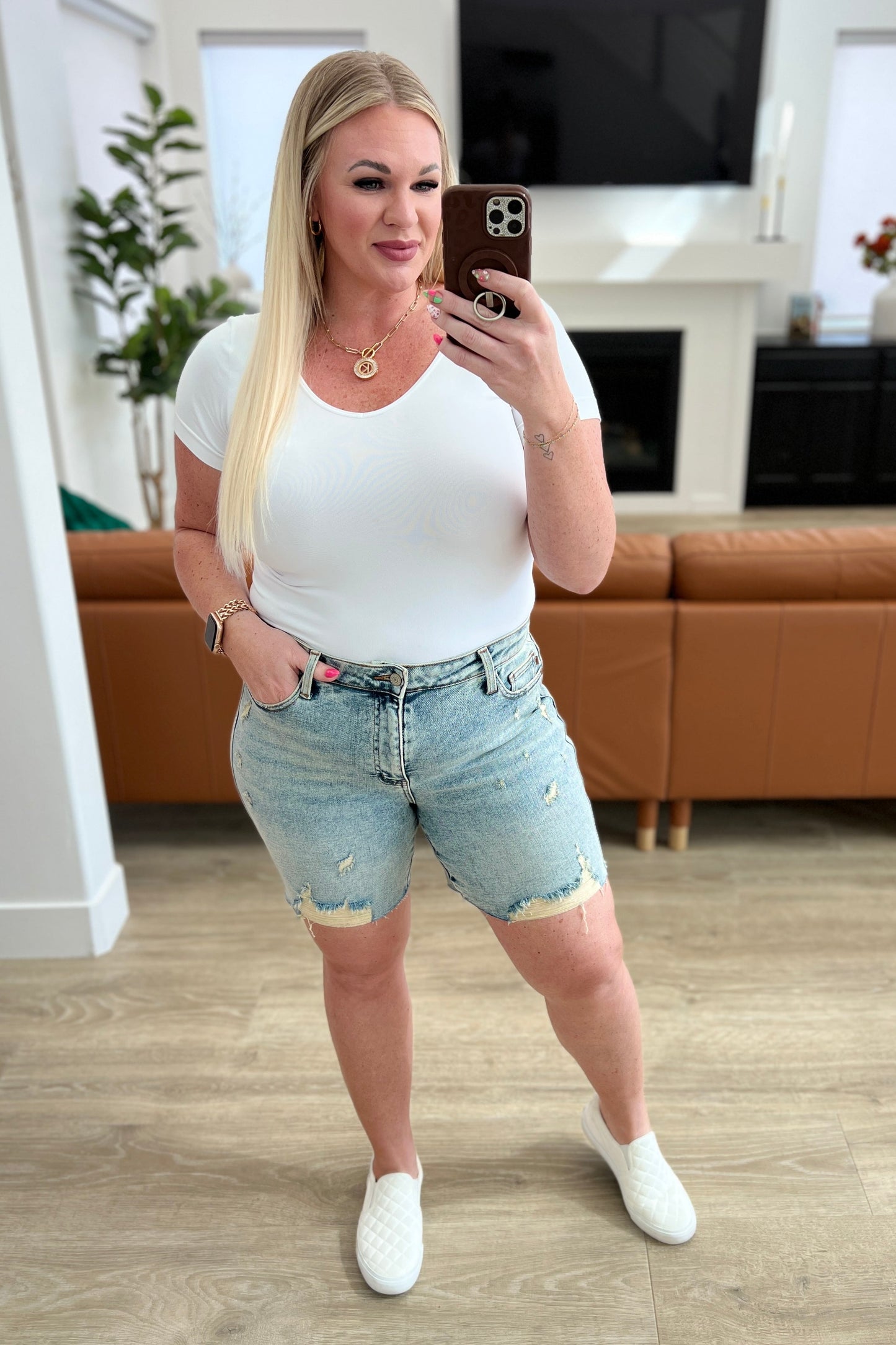 Cindy High Rise Mineral Wash Distressed Boyfriend Shorts-Denim-Modish Lily, Tecumseh Michigan