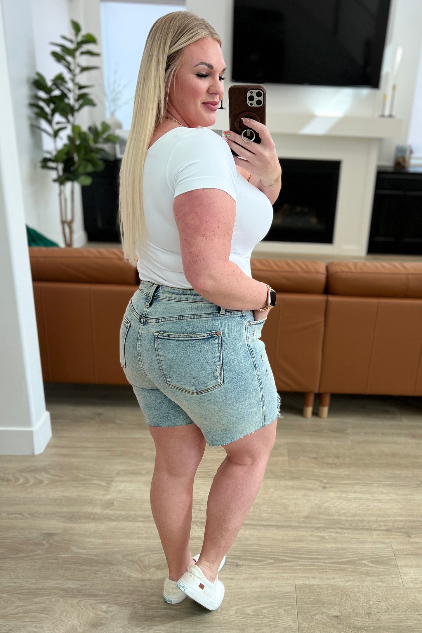 Cindy High Rise Mineral Wash Distressed Boyfriend Shorts-Denim-Modish Lily, Tecumseh Michigan