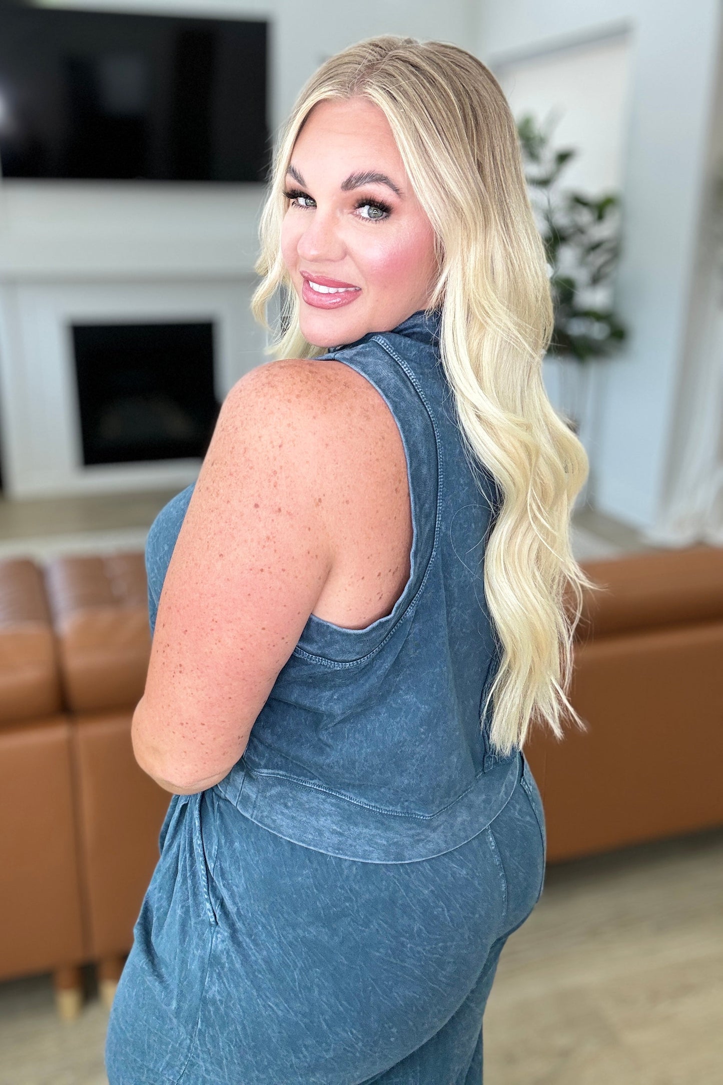 Chasing the Gains Tank Top in Slate Blue-Tops-Modish Lily, Tecumseh Michigan