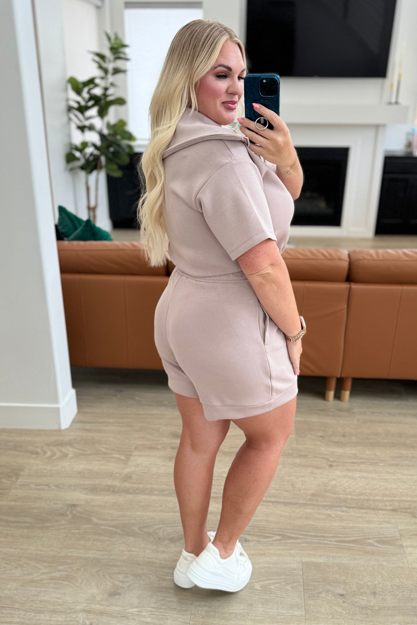 Active Aura Collared Romper in Mocha-Jumpsuits & Rompers-Modish Lily, Tecumseh Michigan