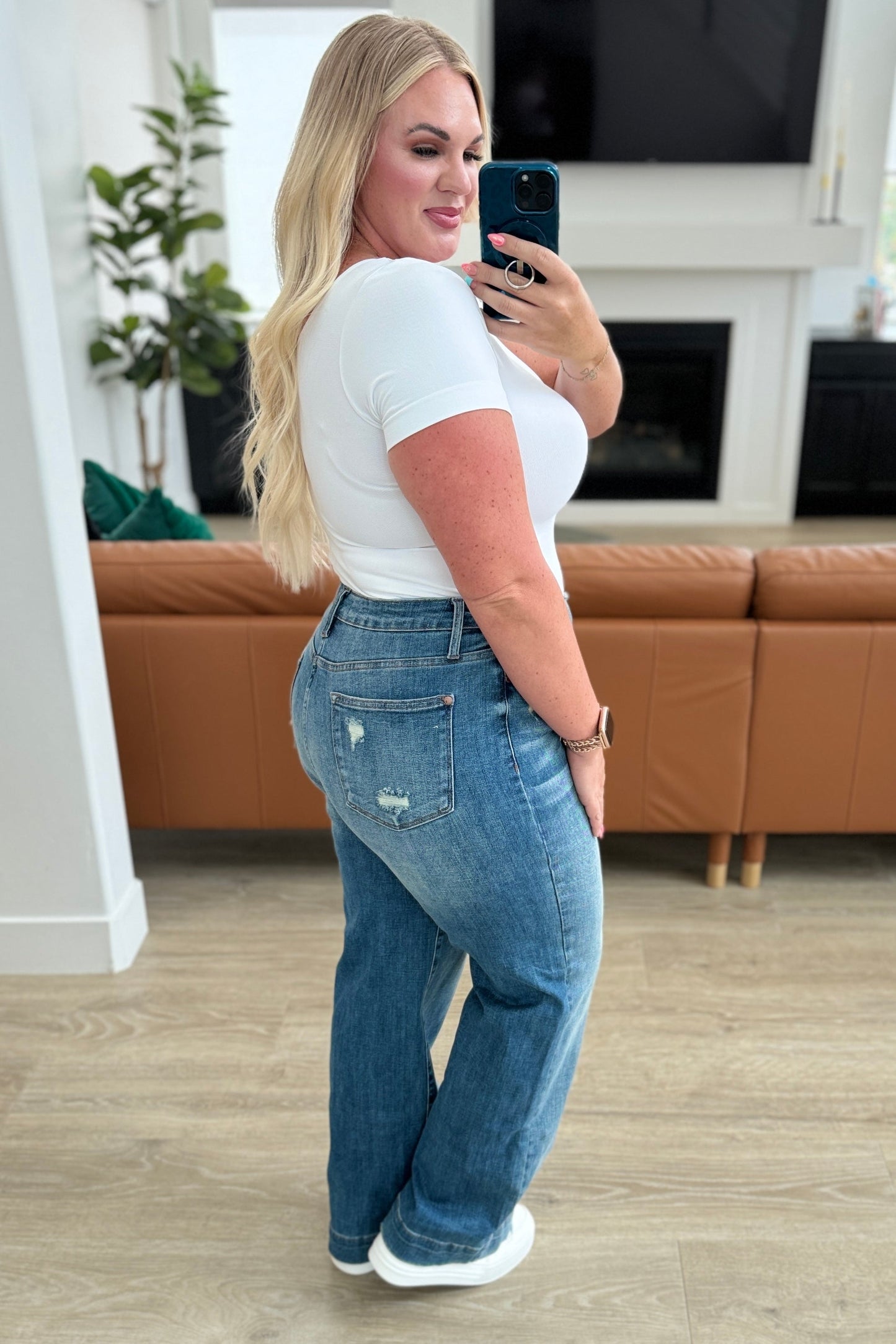Katrina High Waist Distressed Denim Trousers-Denim-Modish Lily, Tecumseh Michigan