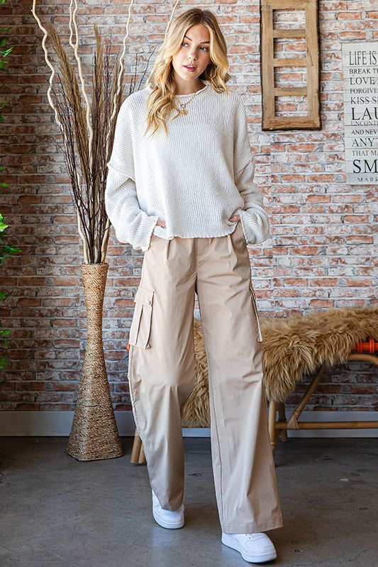 Busy Mornings Taupe Cargo Wide Leg Trousers-Modish Lily, Tecumseh Michigan