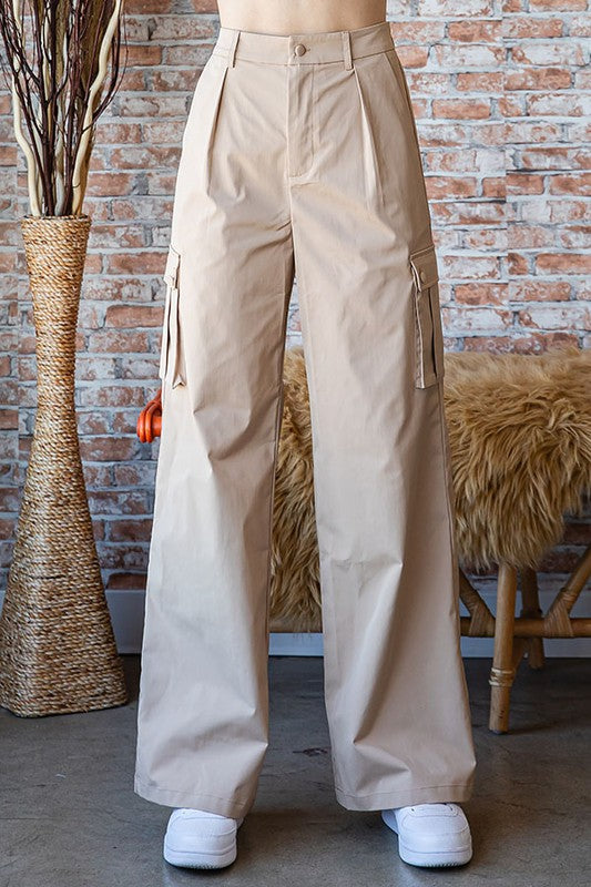 Busy Mornings Taupe Cargo Wide Leg Trousers-Modish Lily, Tecumseh Michigan