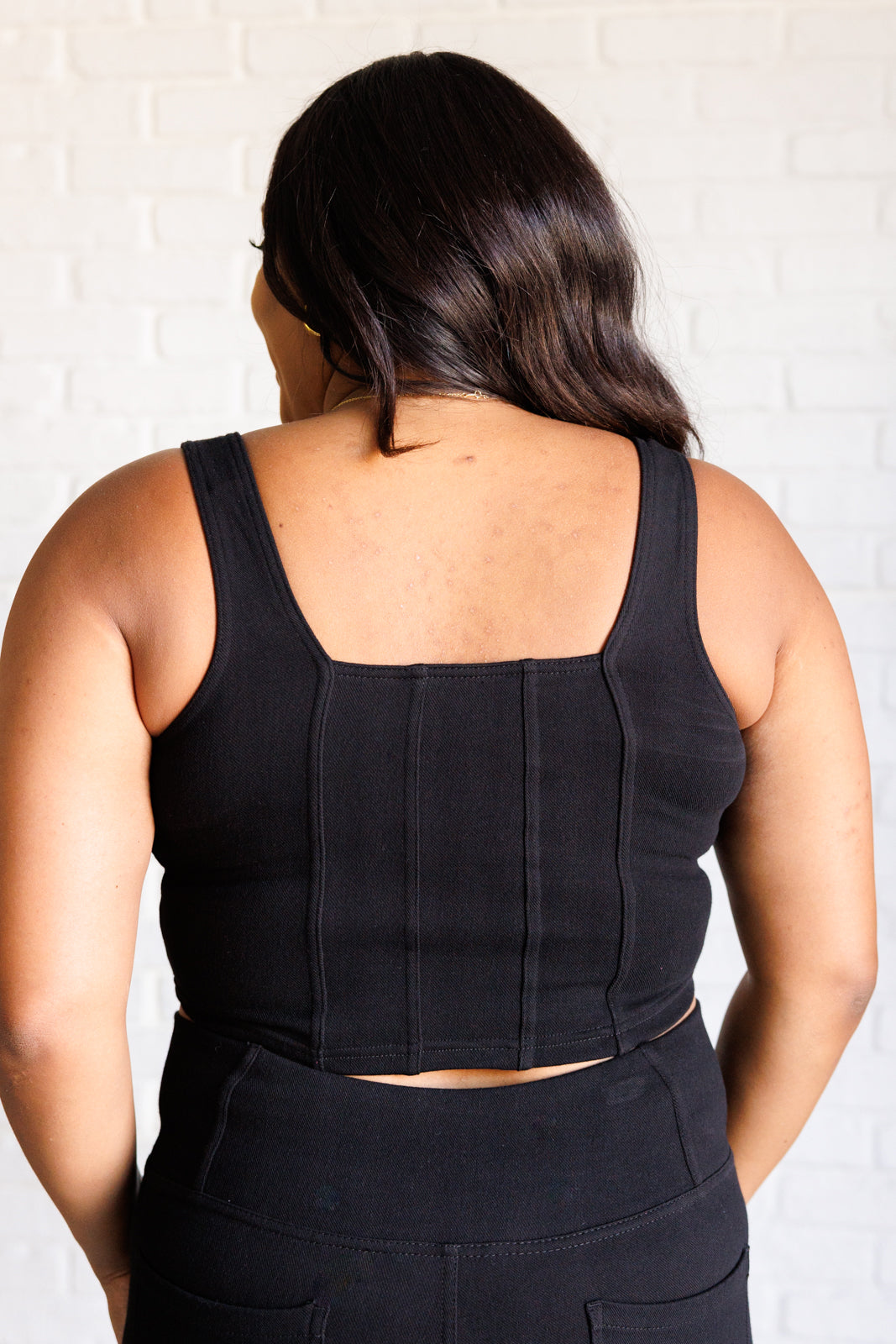 It's All About the Balance Twill Square Neck Crop Top in Black-Tops-Modish Lily, Tecumseh Michigan