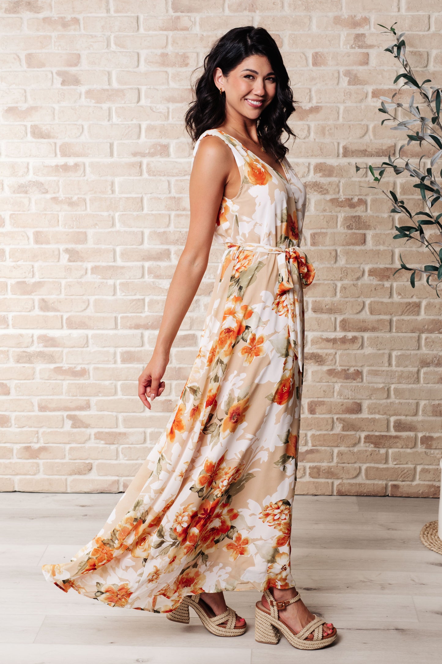 It's All Sunshine V-Neck Floral Dress in Orange-Dresses-Modish Lily, Tecumseh Michigan