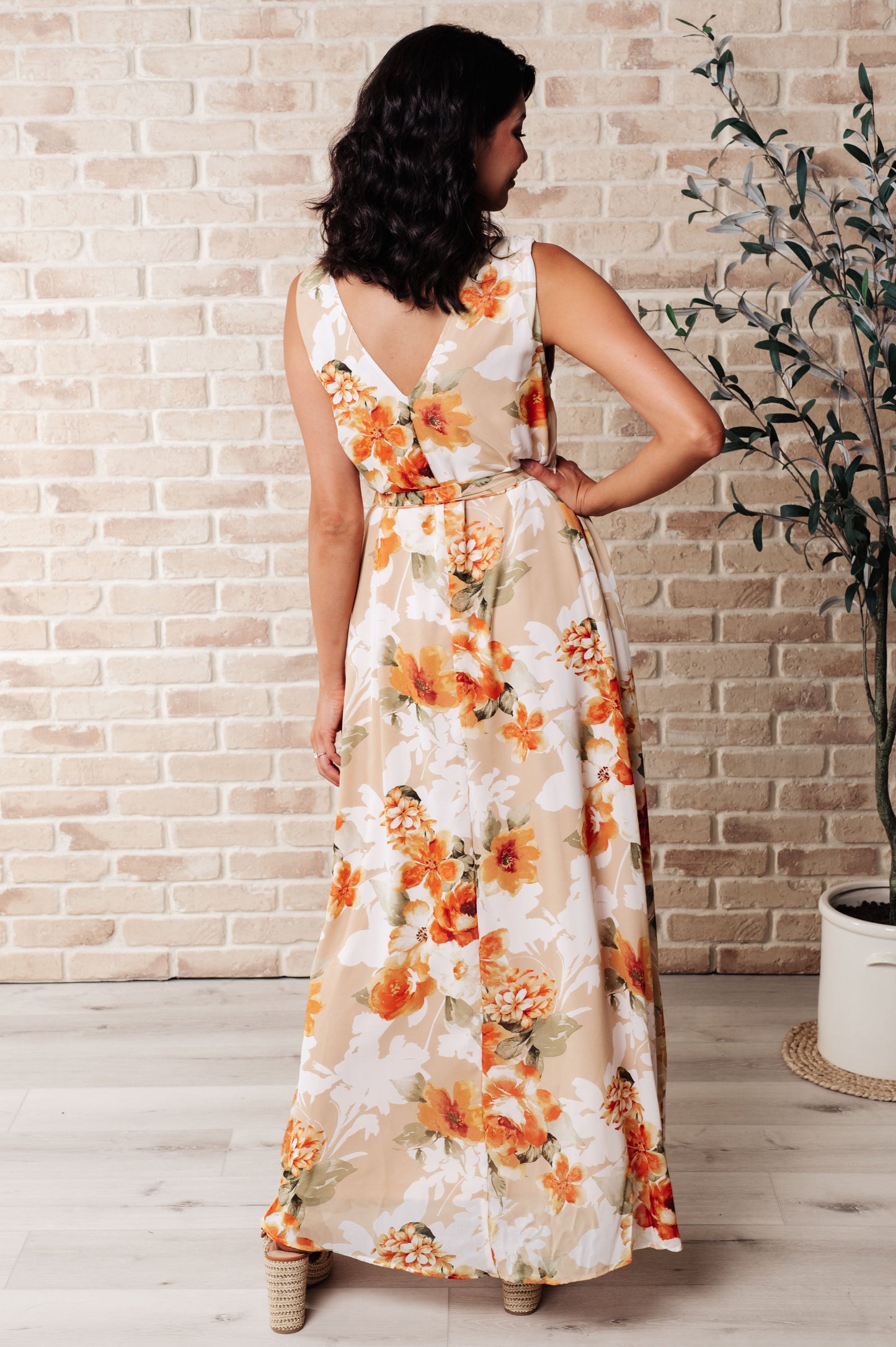 It's All Sunshine V-Neck Floral Dress in Orange-Dresses-Modish Lily, Tecumseh Michigan