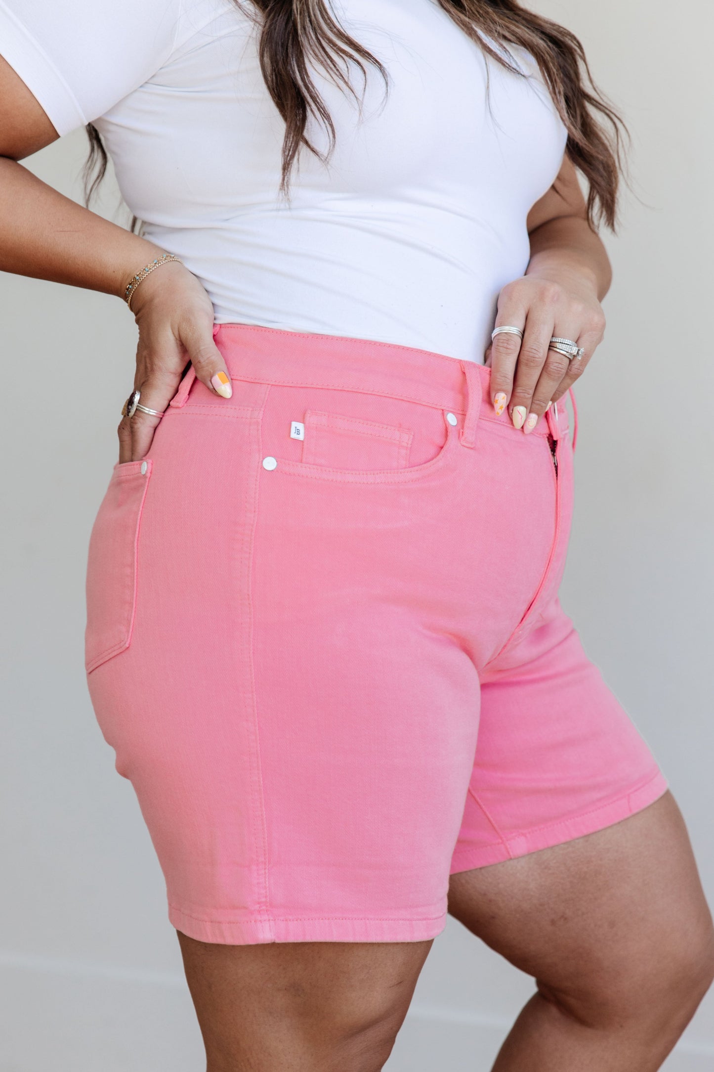 Jenna High Rise Control Top Cuffed Shorts in Pink-Womens-Modish Lily, Tecumseh Michigan