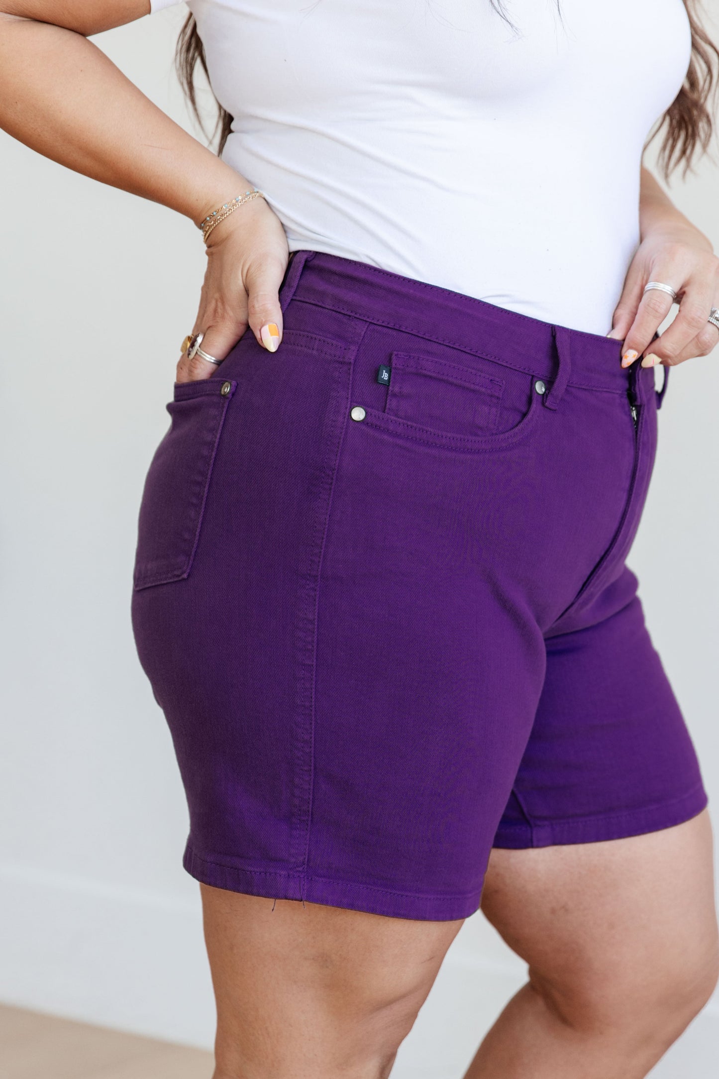 Jenna High Rise Control Top Cuffed Shorts in Purple-Womens-Modish Lily, Tecumseh Michigan