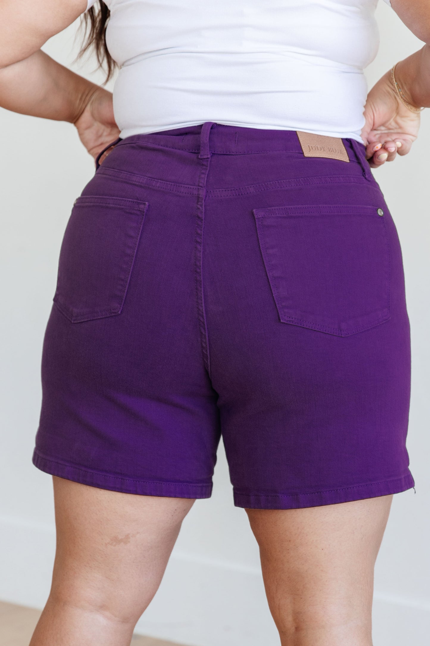 Jenna High Rise Control Top Cuffed Shorts in Purple-Womens-Modish Lily, Tecumseh Michigan