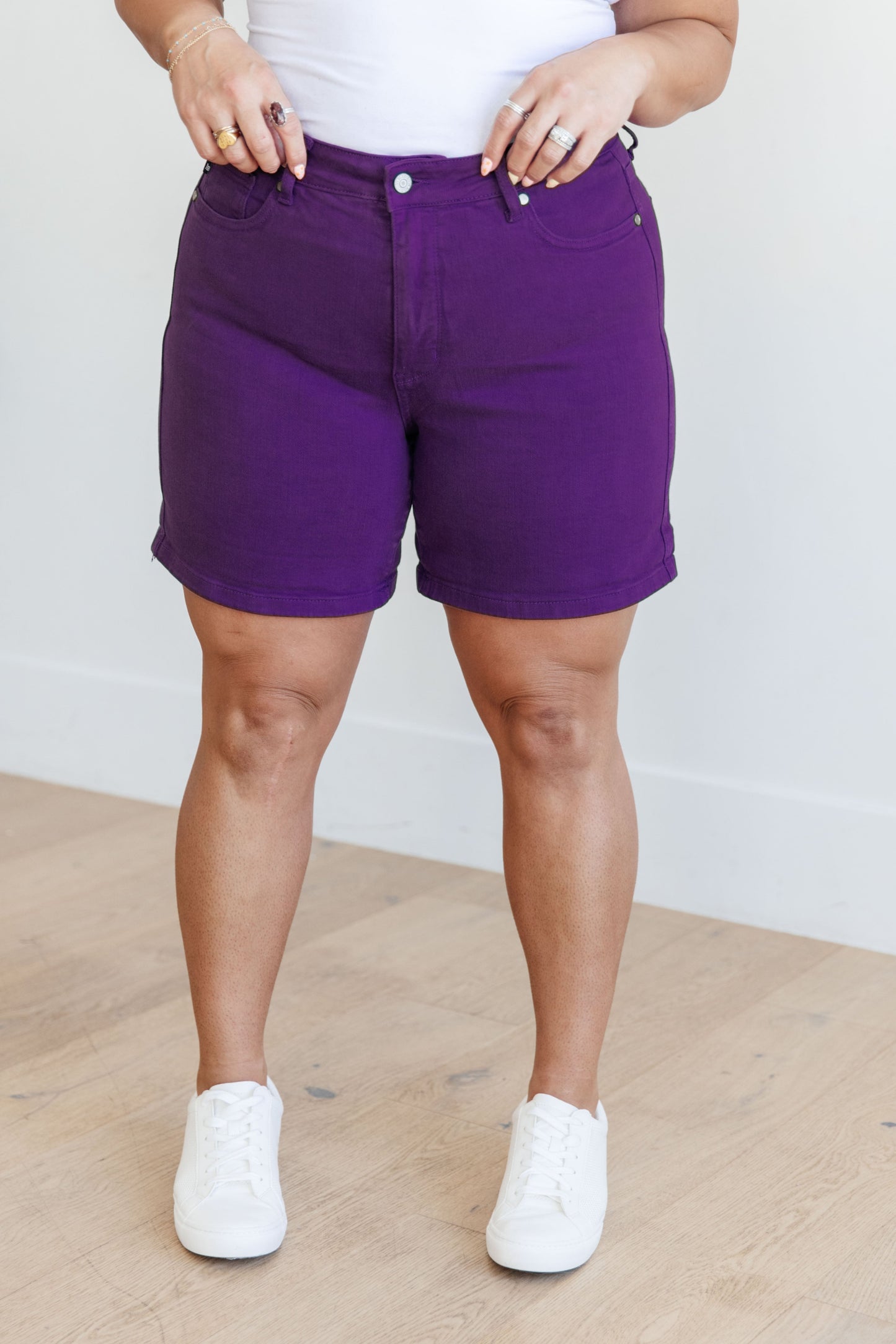 Jenna High Rise Control Top Cuffed Shorts in Purple-Womens-Modish Lily, Tecumseh Michigan