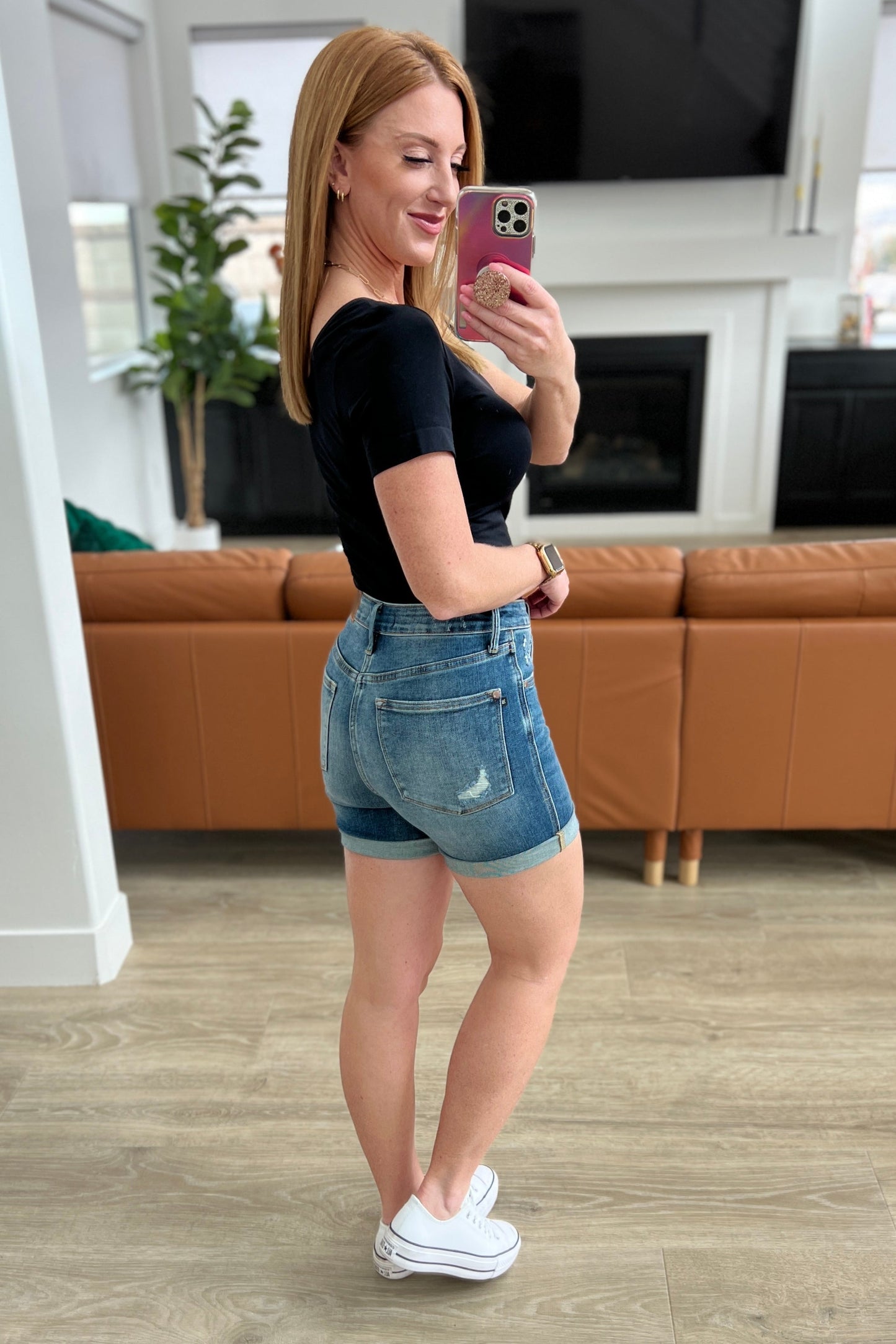 Jessica High Rise Control Top Vintage Wash Cuffed Shorts-Womens-Modish Lily, Tecumseh Michigan