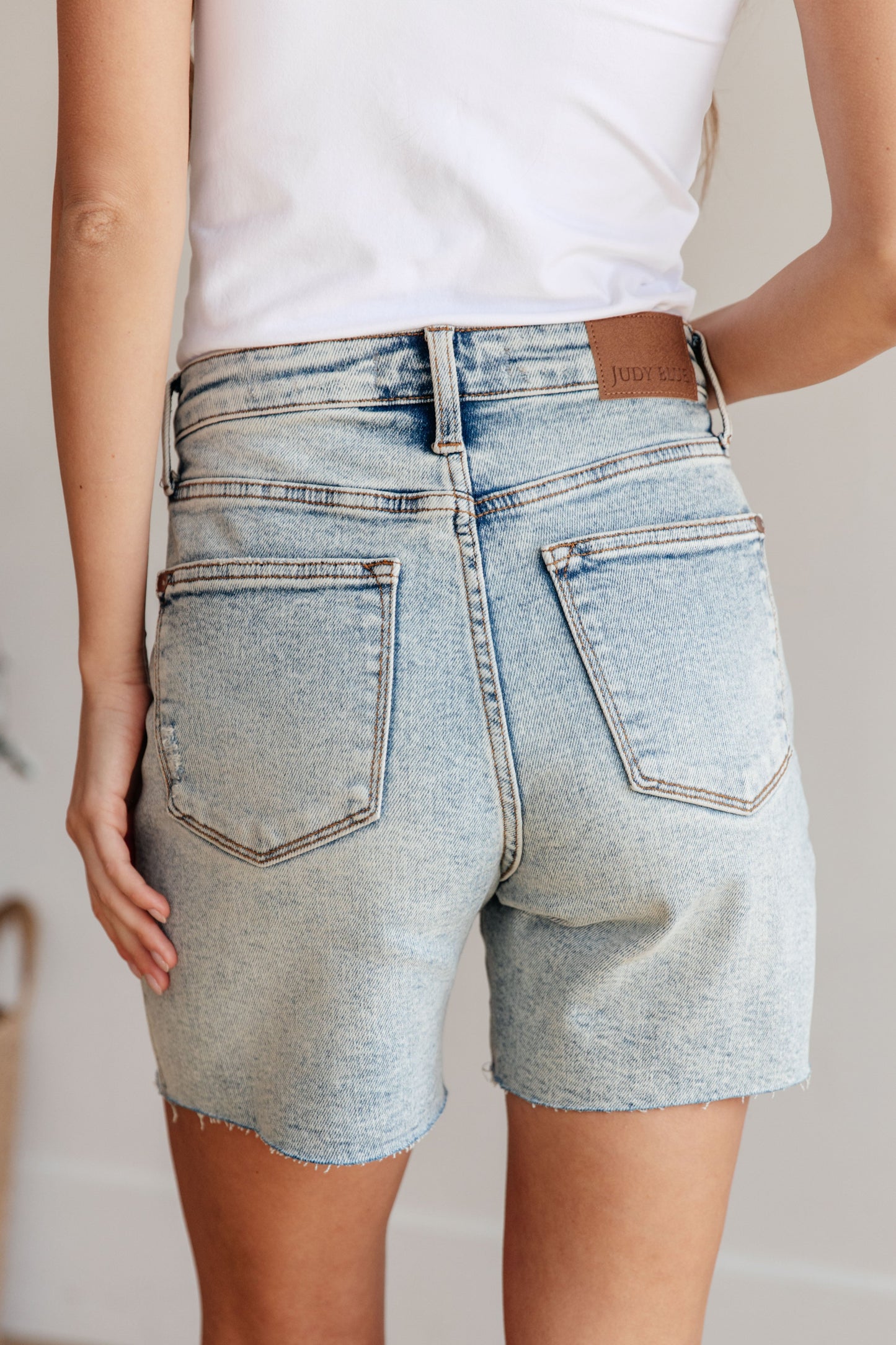 Cindy High Rise Mineral Wash Distressed Boyfriend Shorts-Denim-Modish Lily, Tecumseh Michigan
