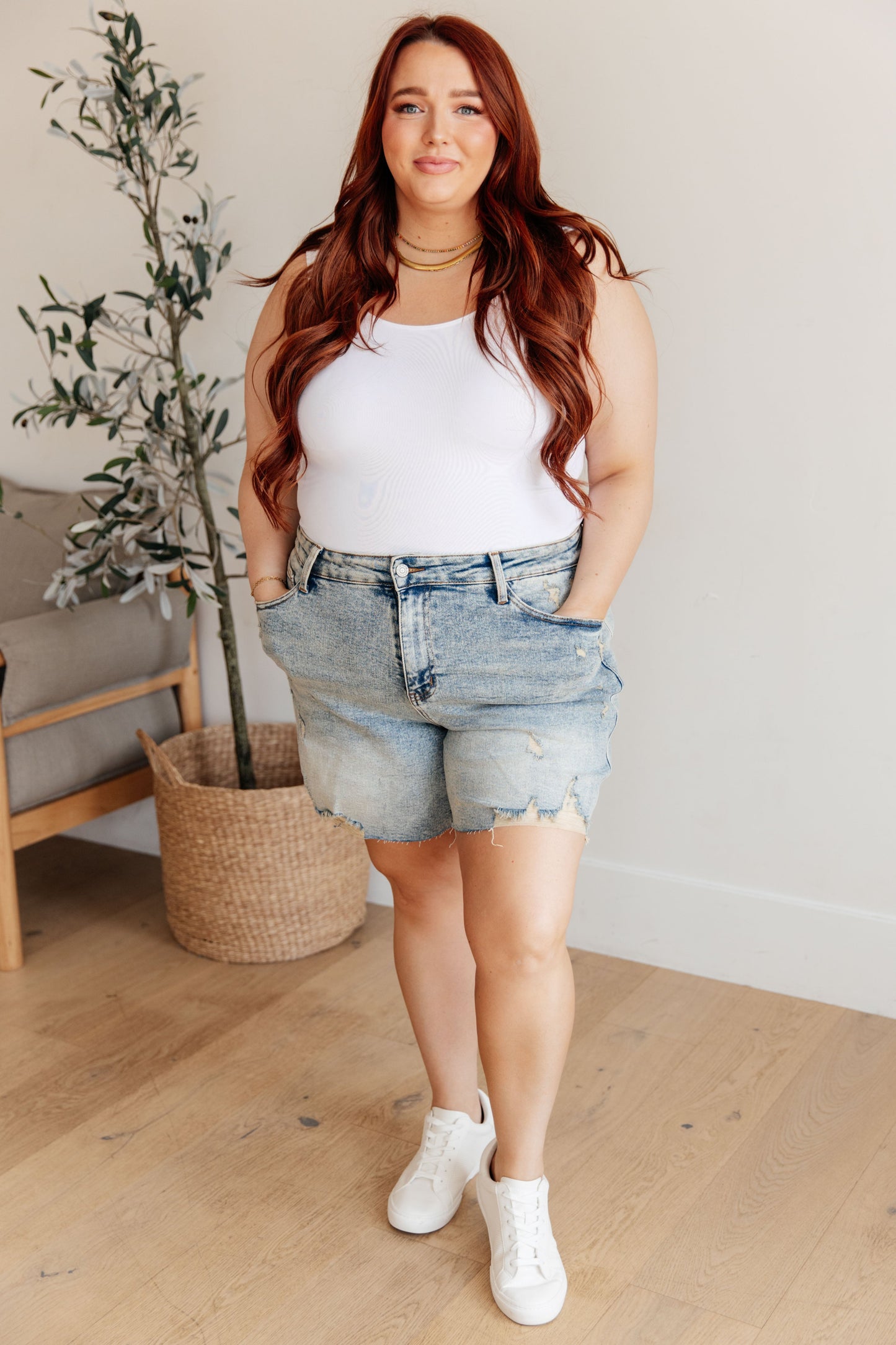 Cindy High Rise Mineral Wash Distressed Boyfriend Shorts-Denim-Modish Lily, Tecumseh Michigan