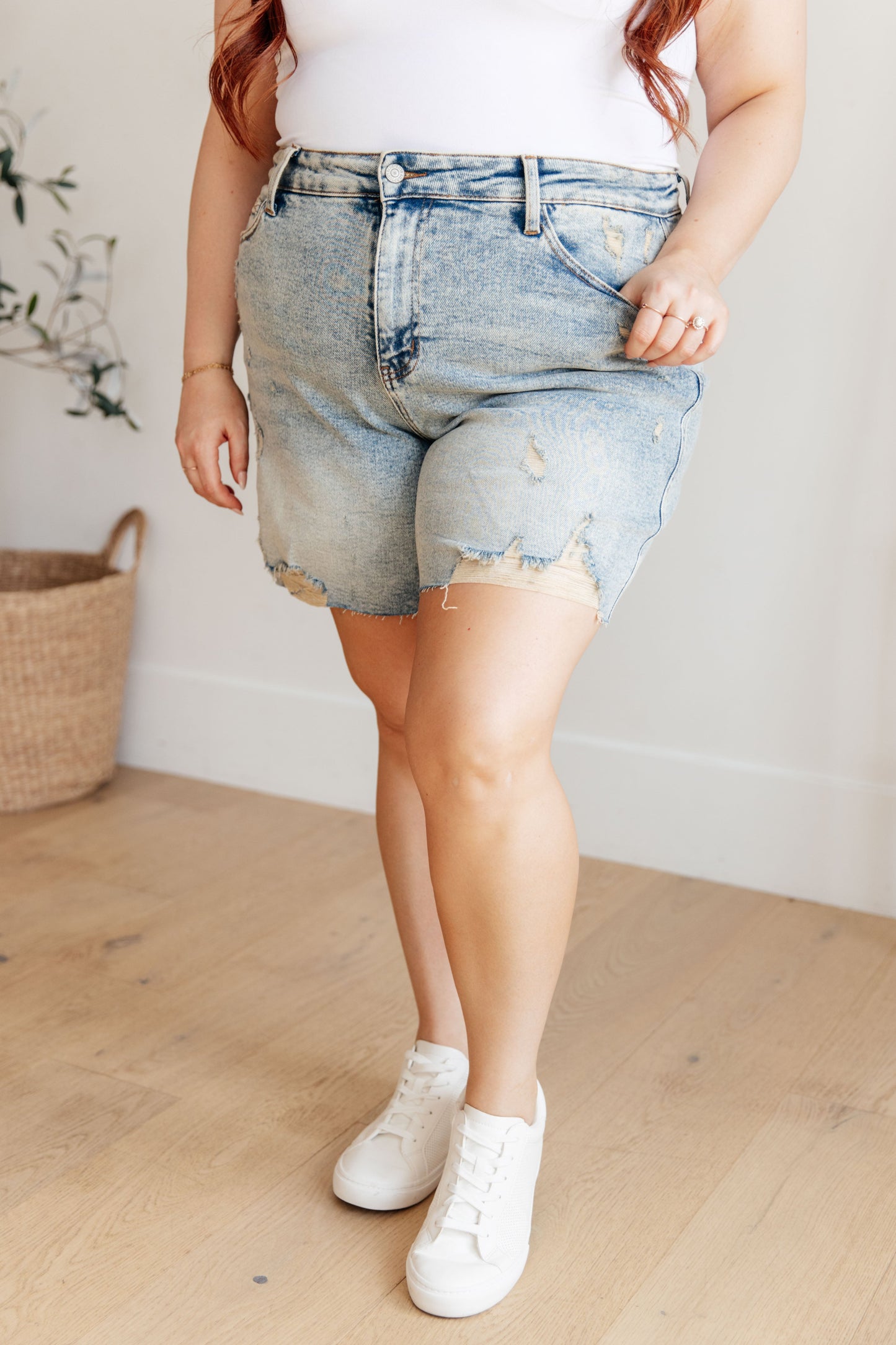Cindy High Rise Mineral Wash Distressed Boyfriend Shorts-Denim-Modish Lily, Tecumseh Michigan