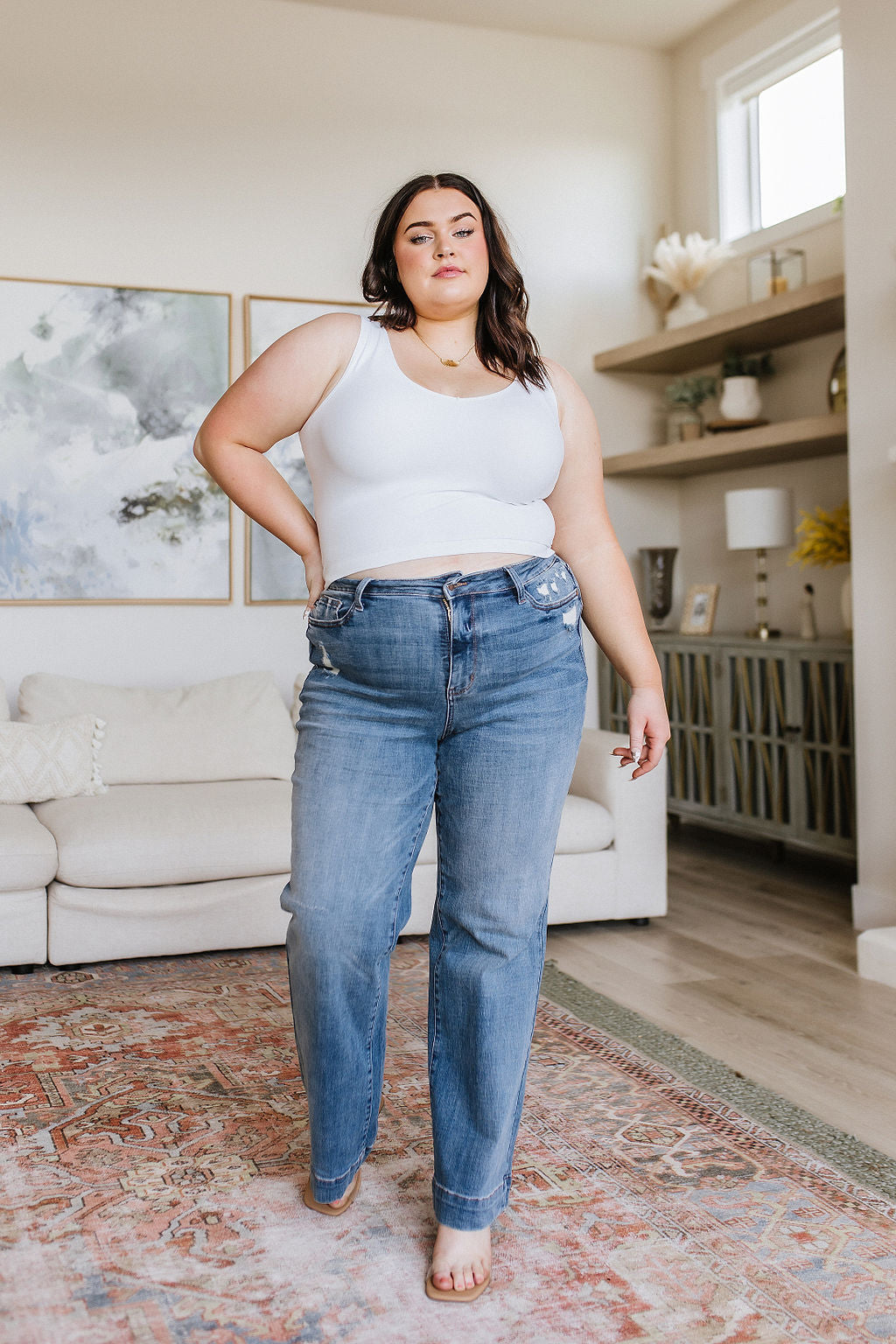 Katrina High Waist Distressed Denim Trousers-Denim-Modish Lily, Tecumseh Michigan