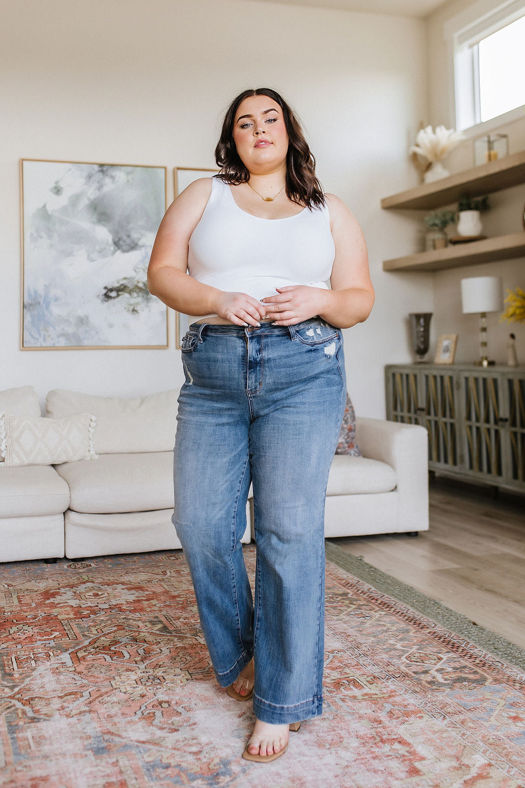 Katrina High Waist Distressed Denim Trousers-Denim-Modish Lily, Tecumseh Michigan