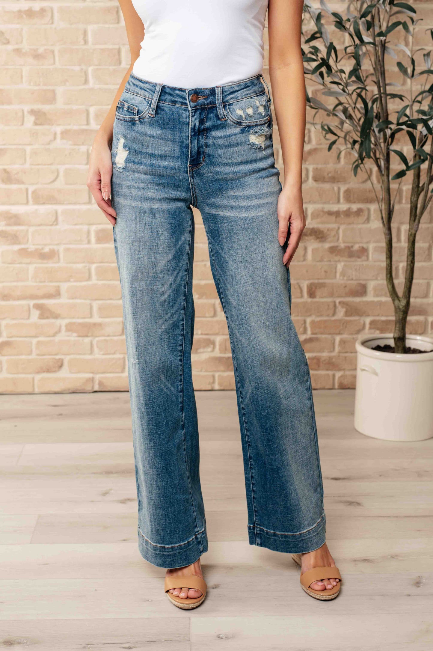Katrina High Waist Distressed Denim Trousers-Denim-Modish Lily, Tecumseh Michigan