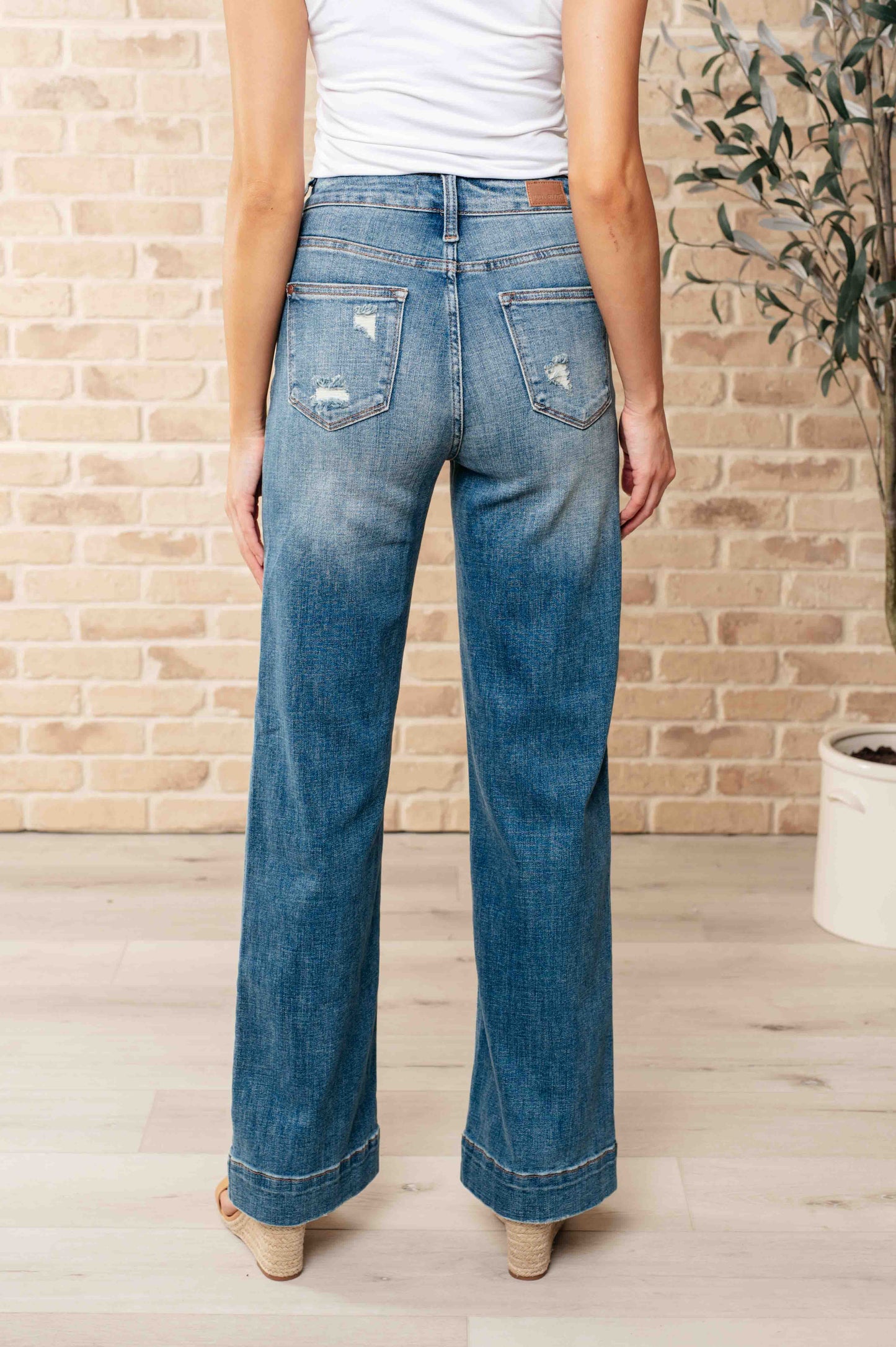 Katrina High Waist Distressed Denim Trousers-Denim-Modish Lily, Tecumseh Michigan