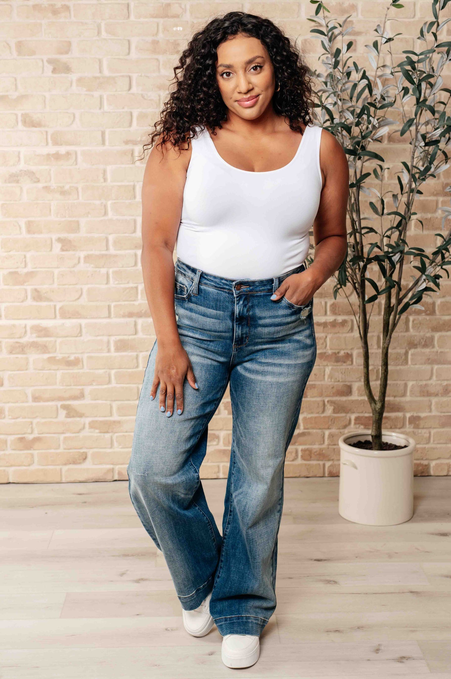 Katrina High Waist Distressed Denim Trousers-Denim-Modish Lily, Tecumseh Michigan
