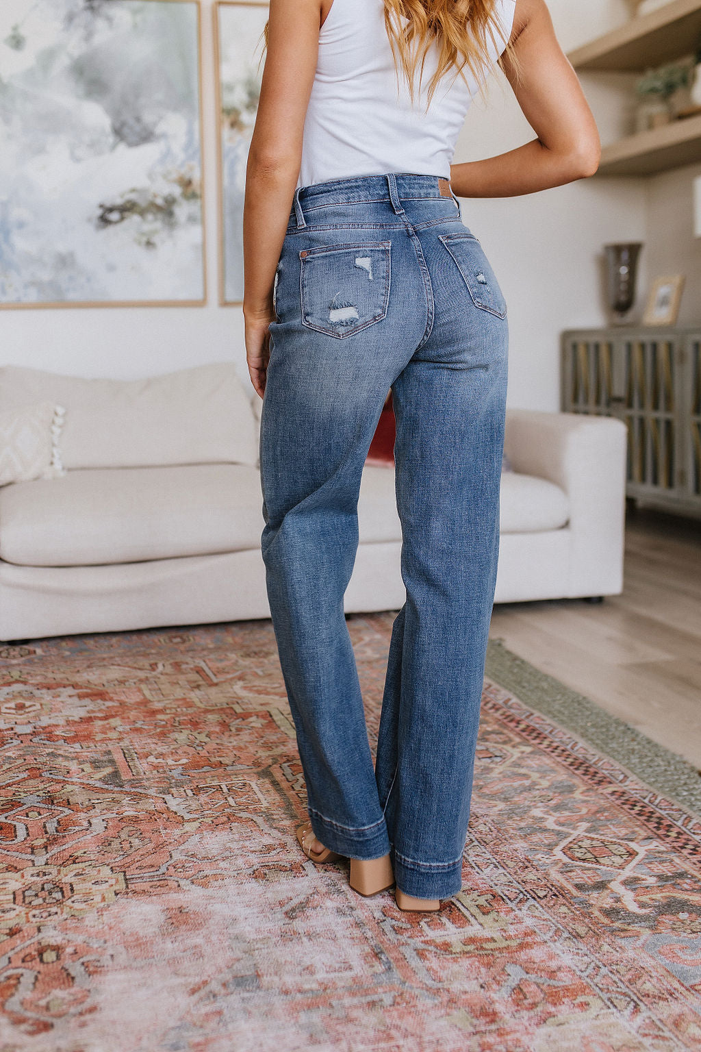 Katrina High Waist Distressed Denim Trousers-Denim-Modish Lily, Tecumseh Michigan