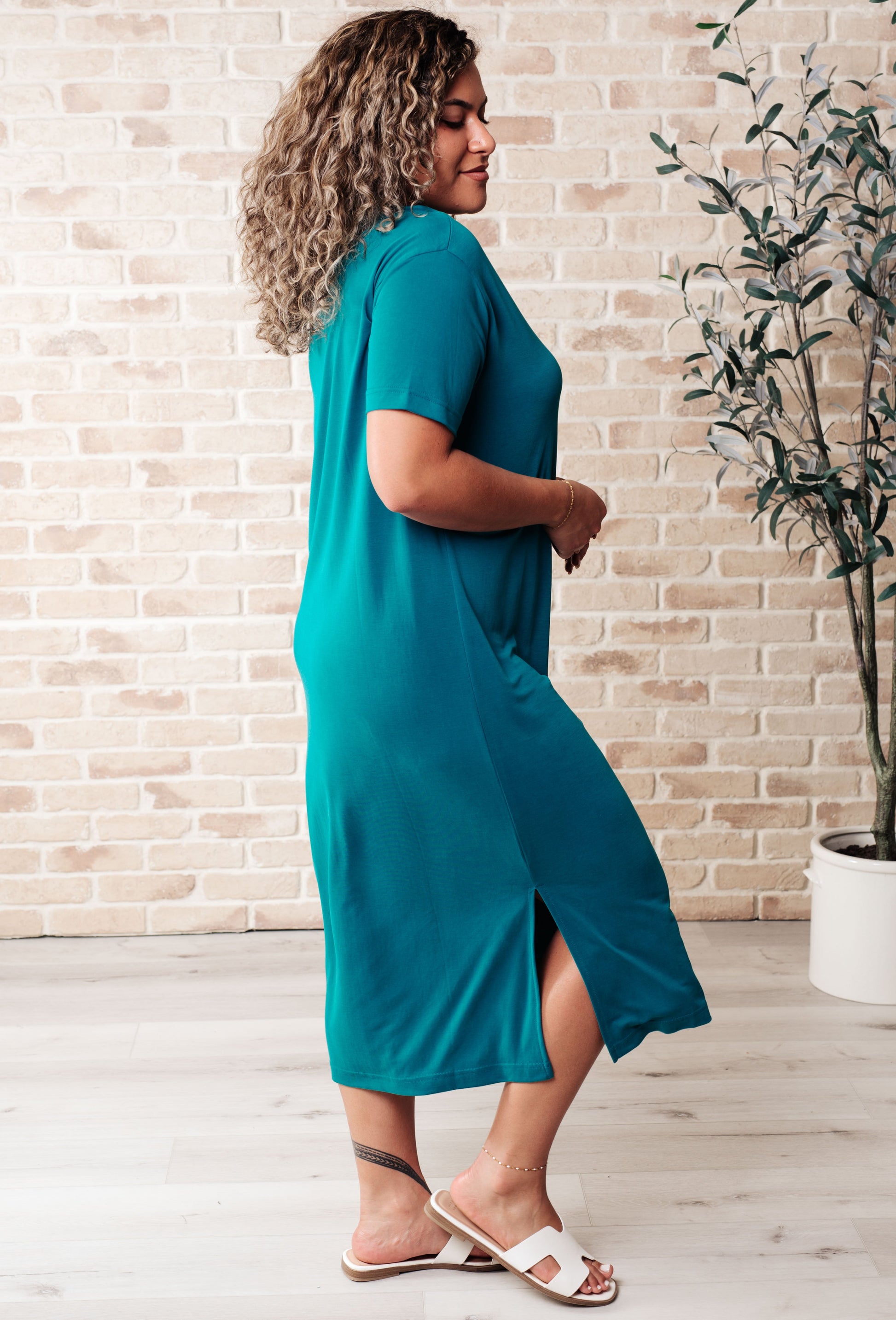 Keeping It Chill Drop Shoulder Maxi Dress in Teal-Dresses-Modish Lily, Tecumseh Michigan