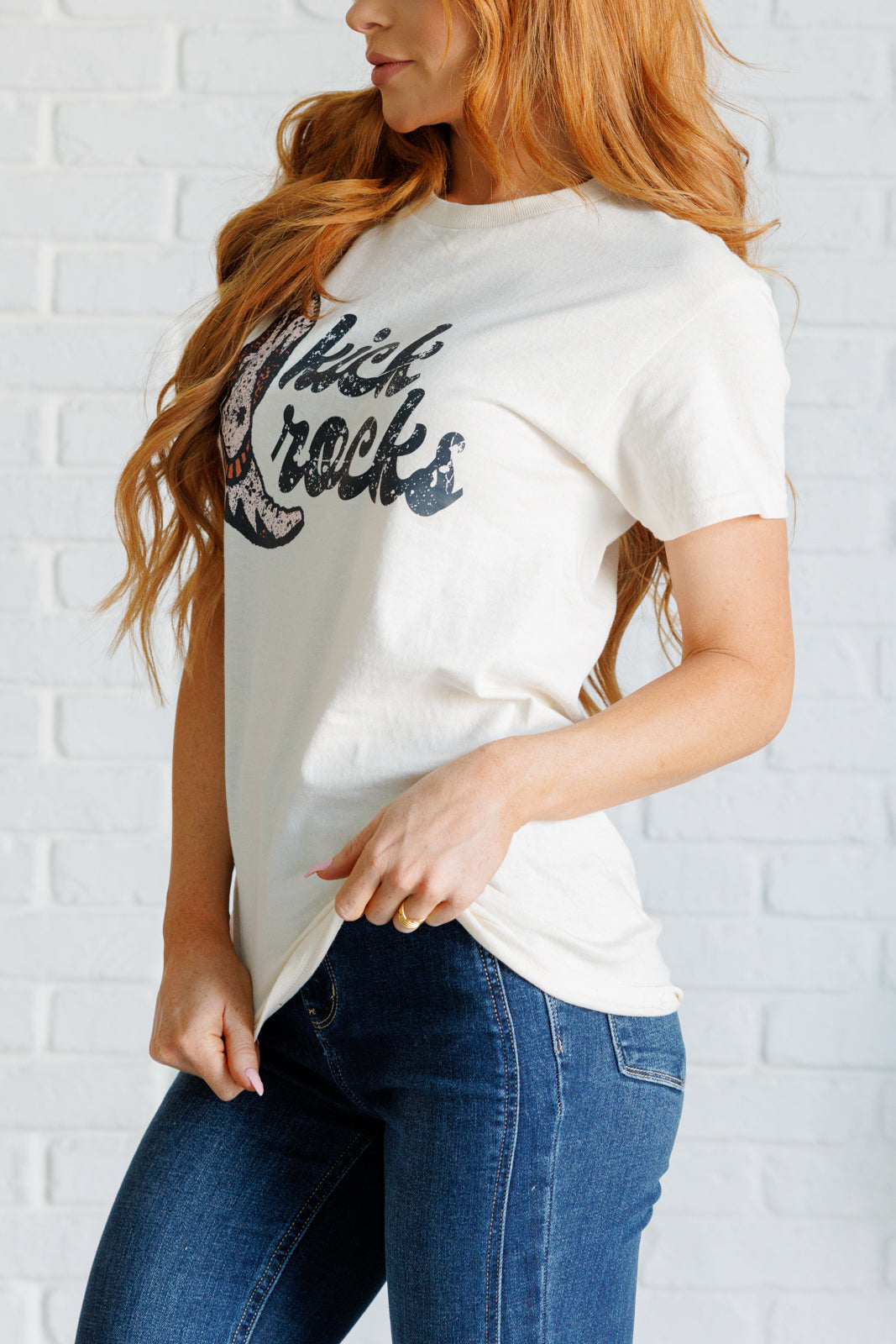 Kick Rocks Cowboy Boot Graphic Tee-Tops-Modish Lily, Tecumseh Michigan