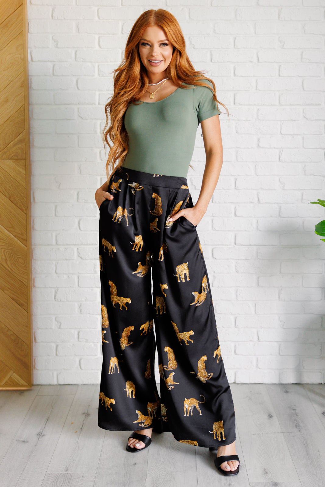Legendary in Leopard Satin Wide Leg Pants-Bottoms-Modish Lily, Tecumseh Michigan