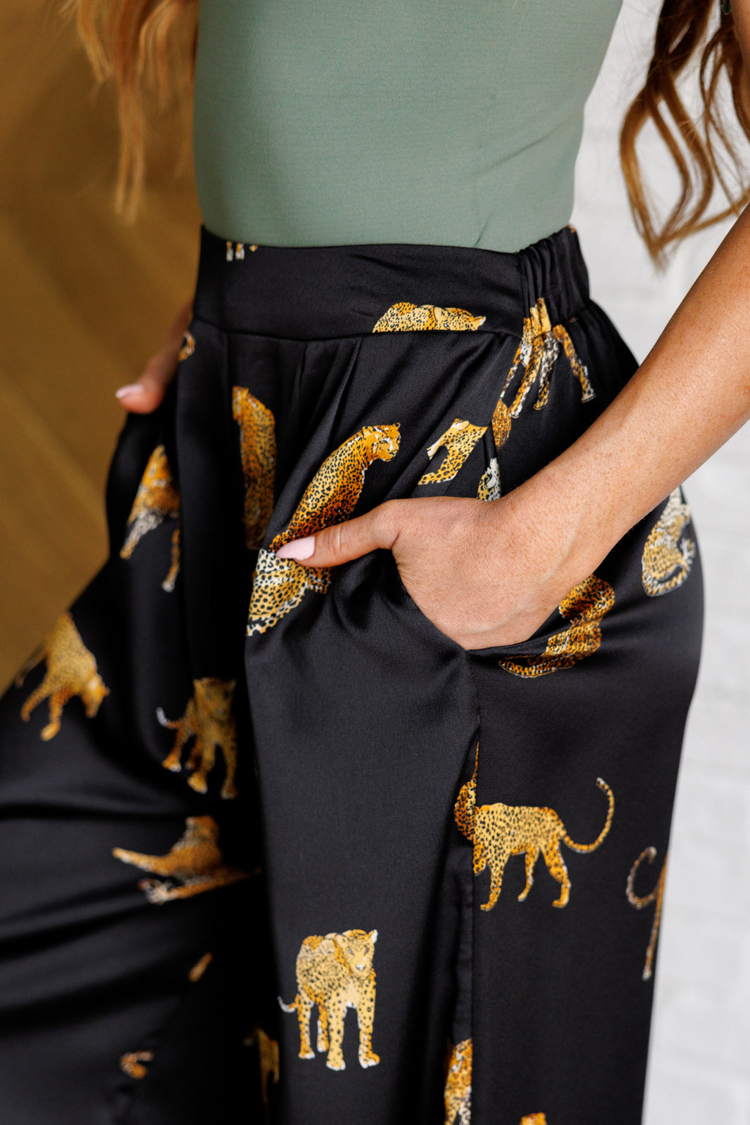 Legendary in Leopard Satin Wide Leg Pants-Bottoms-Modish Lily, Tecumseh Michigan
