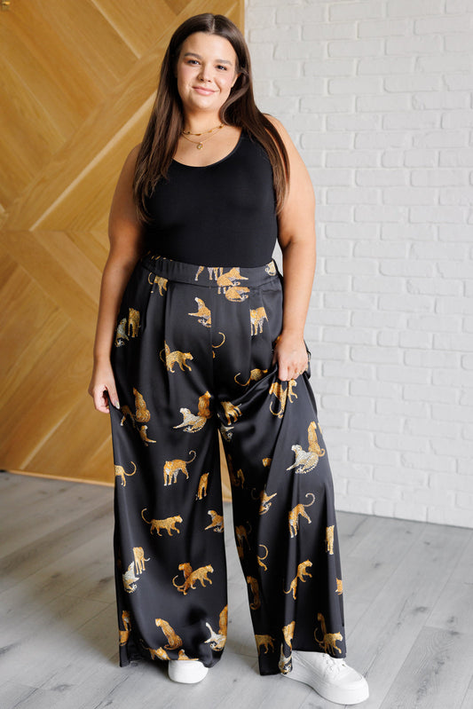 Legendary in Leopard Satin Wide Leg Pants-Bottoms-Modish Lily, Tecumseh Michigan