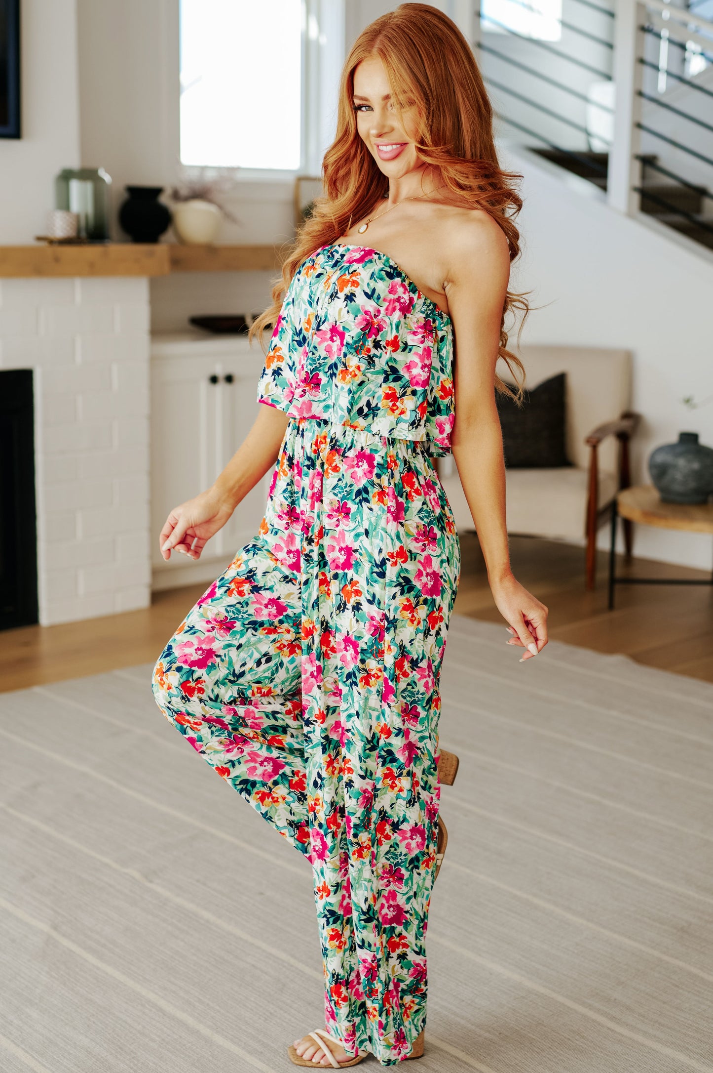 Life of the Party Floral Jumpsuit in Green-Jumpsuits & Rompers-Modish Lily, Tecumseh Michigan