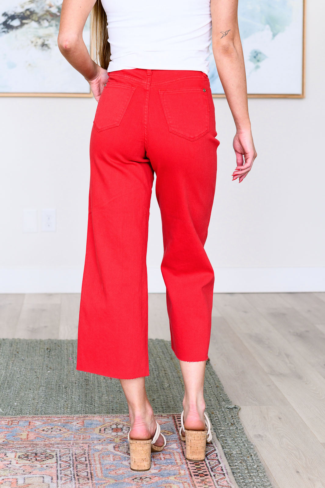 Lisa High Rise Control Top Wide Leg Crop Jeans in Red-Denim-Modish Lily, Tecumseh Michigan