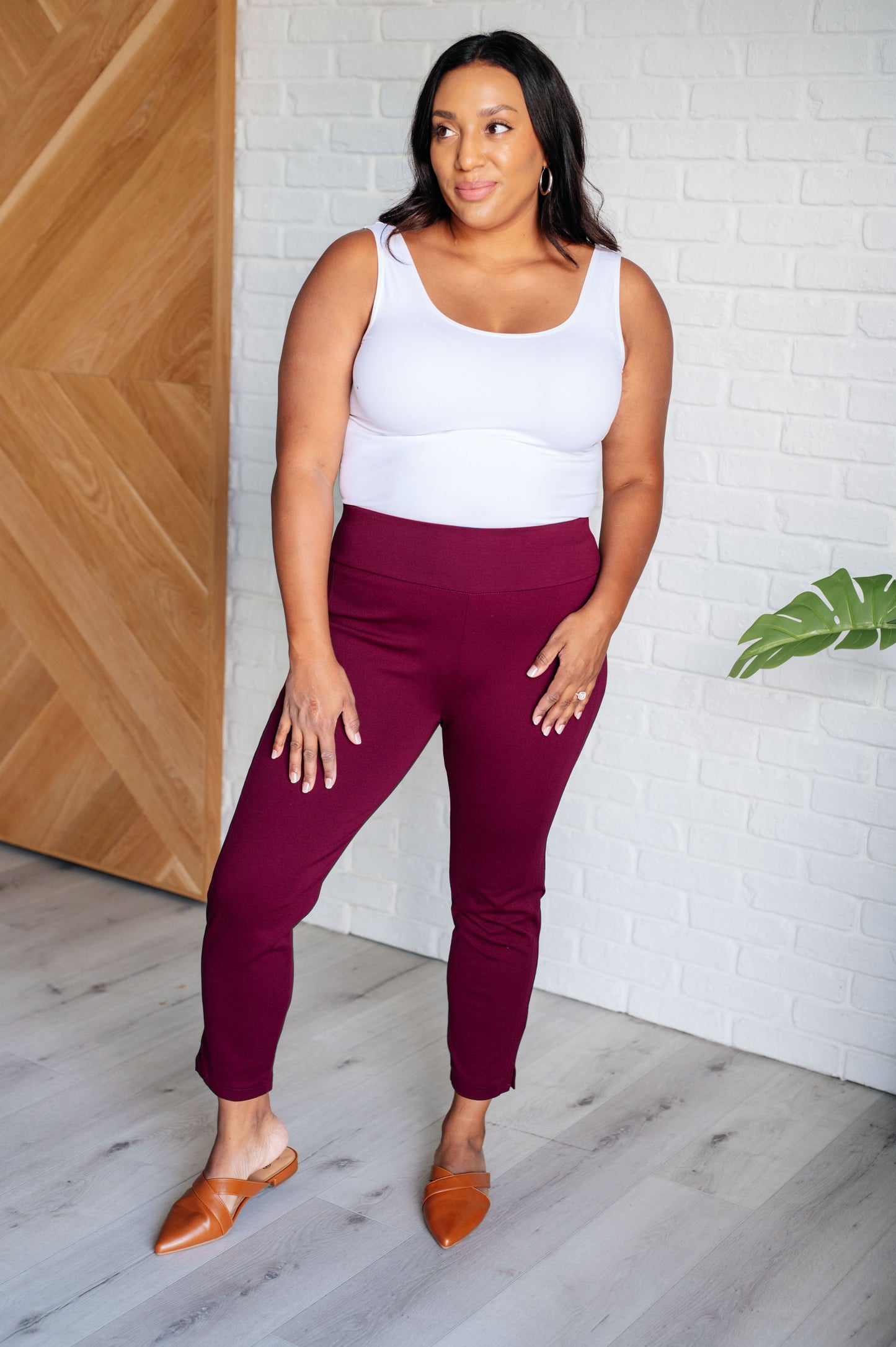 Magic Ankle Crop Skinny Pants in Wine-Bottoms-Modish Lily, Tecumseh Michigan