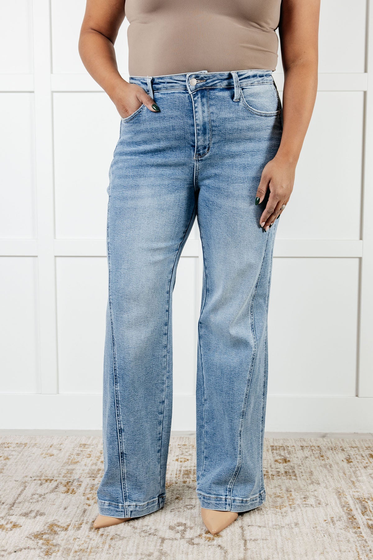 Melia High Rise Side Seam Detail Wide Leg Jeans-Womens-Modish Lily, Tecumseh Michigan