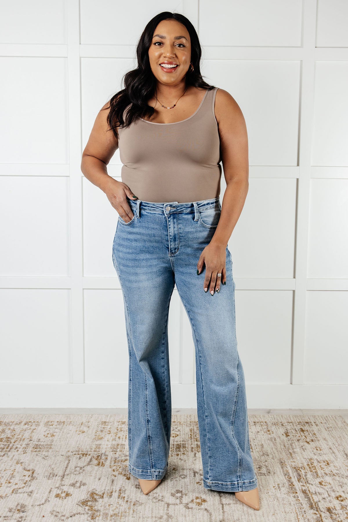 Melia High Rise Side Seam Detail Wide Leg Jeans-Womens-Modish Lily, Tecumseh Michigan