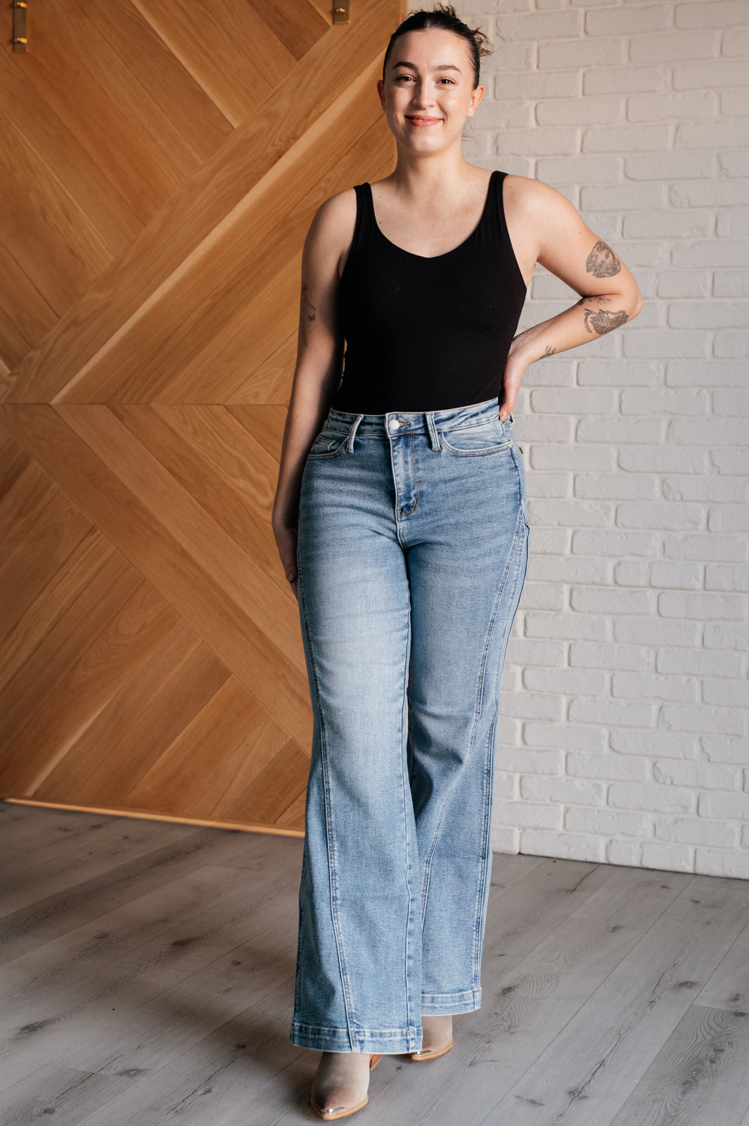 Melia High Rise Side Seam Detail Wide Leg Jeans-Womens-Modish Lily, Tecumseh Michigan