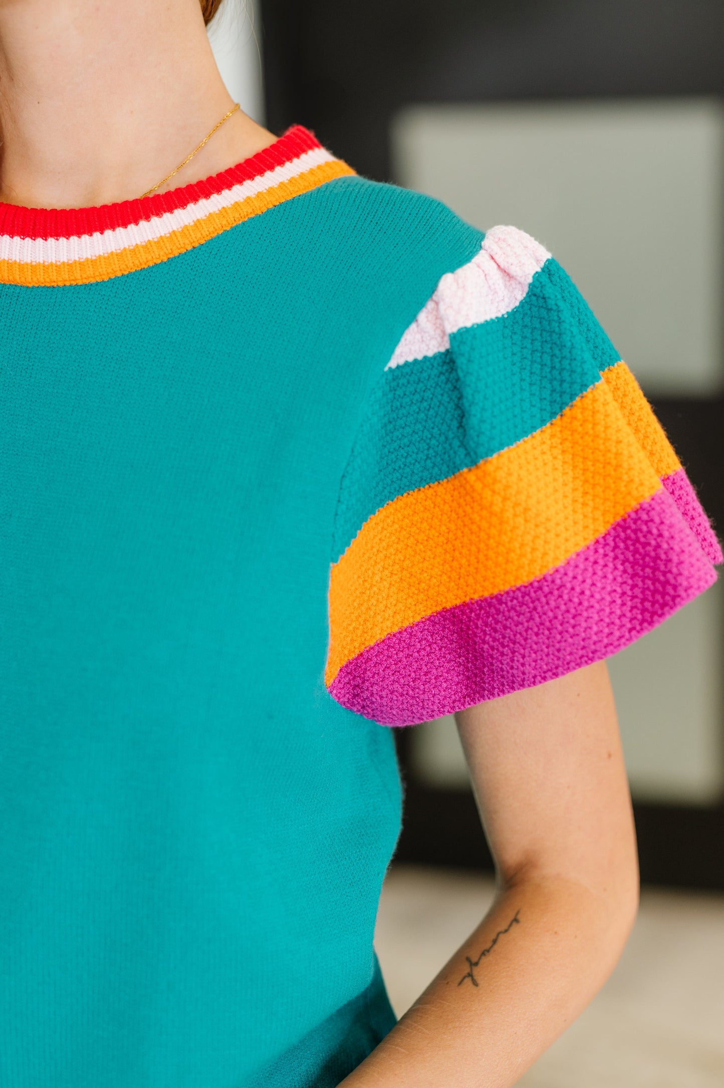 Perfect Playlist Color Block Sleeve Top-Womens-Modish Lily, Tecumseh Michigan